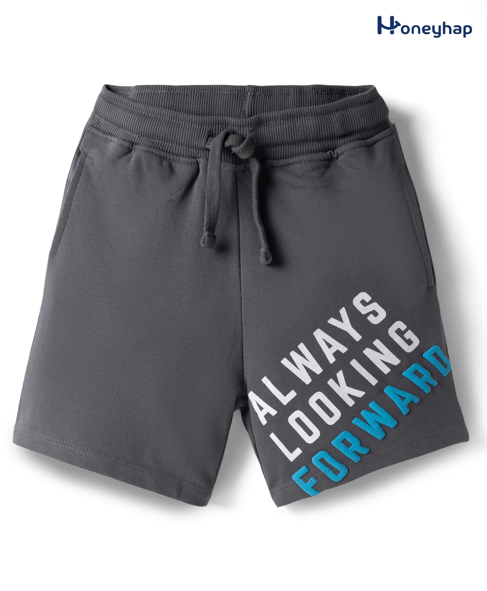 Honeyhap Premium 100% Cotton Looper Knit Shorts With Text Print & Bio Finish - Thunderstorm-picture-18