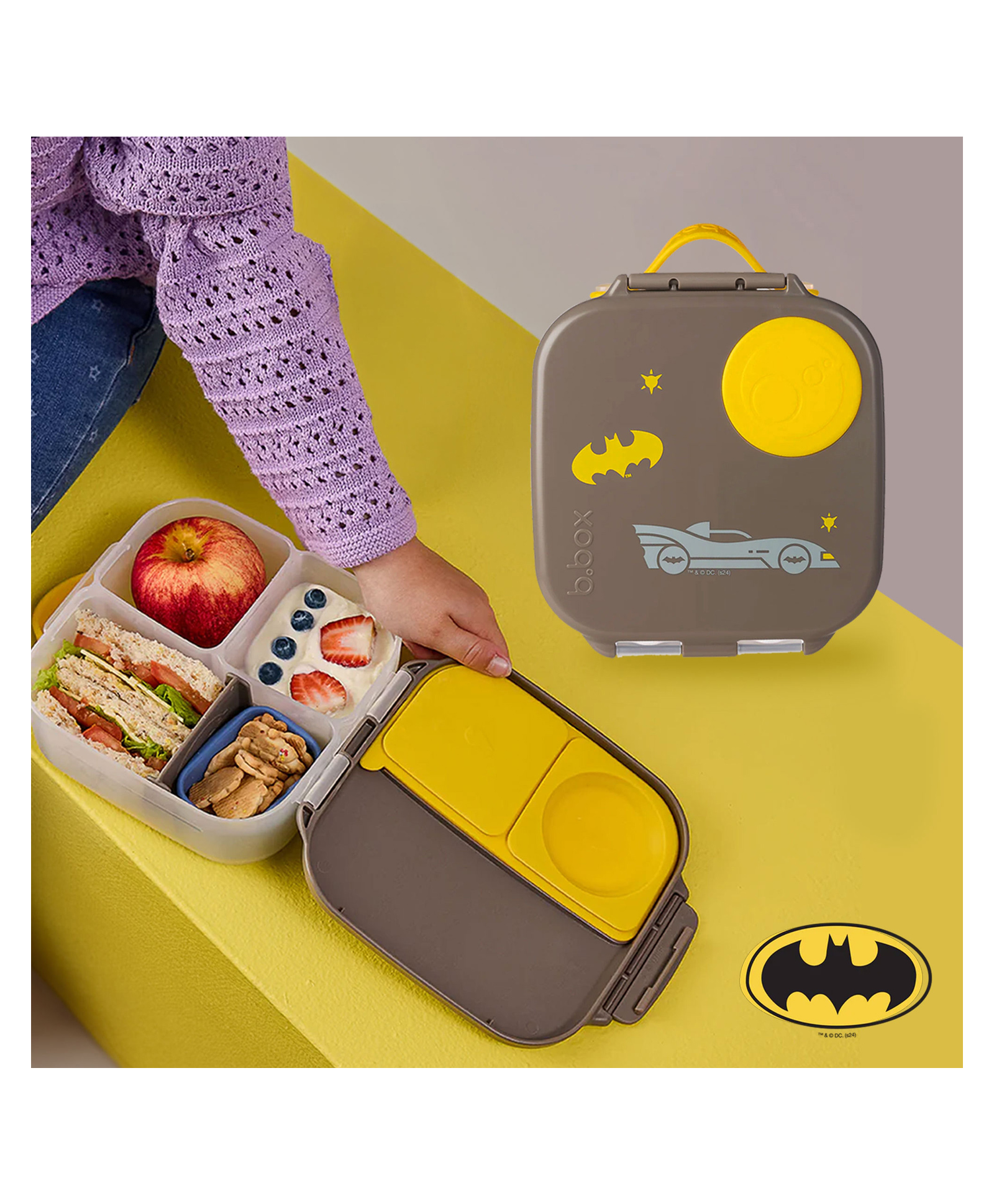 b.box Warner Bros Batman Mini Lunchbox for Kids 1L Capacity, Adjustable Divider, Flexi Fruit Holder, BPA Free Multicolor-image-7