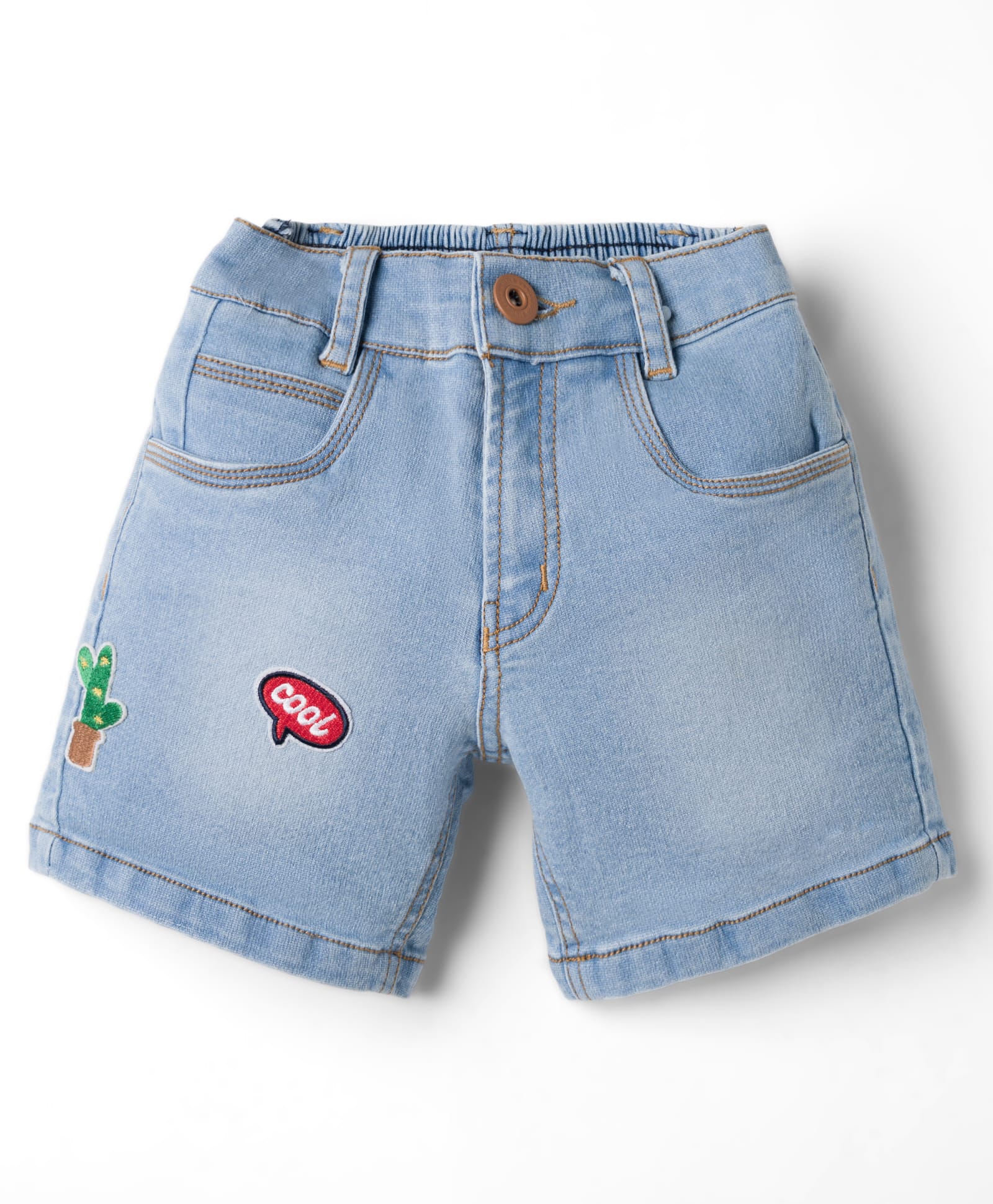 Little Kangaroos 100% Cotton Knee Length Denim Shorts With Cactus Patch - Light Blue-picture-20
