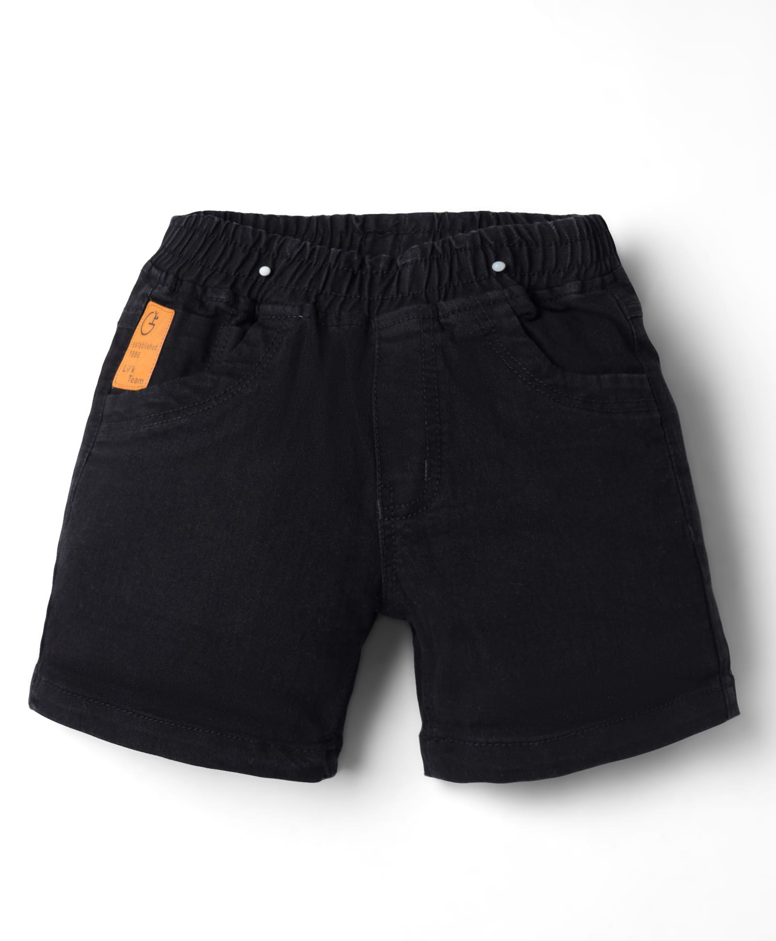 Little Kangaroos 100% Cotton Knee Length Solid Denim Shorts With Patch - Black-picture-28