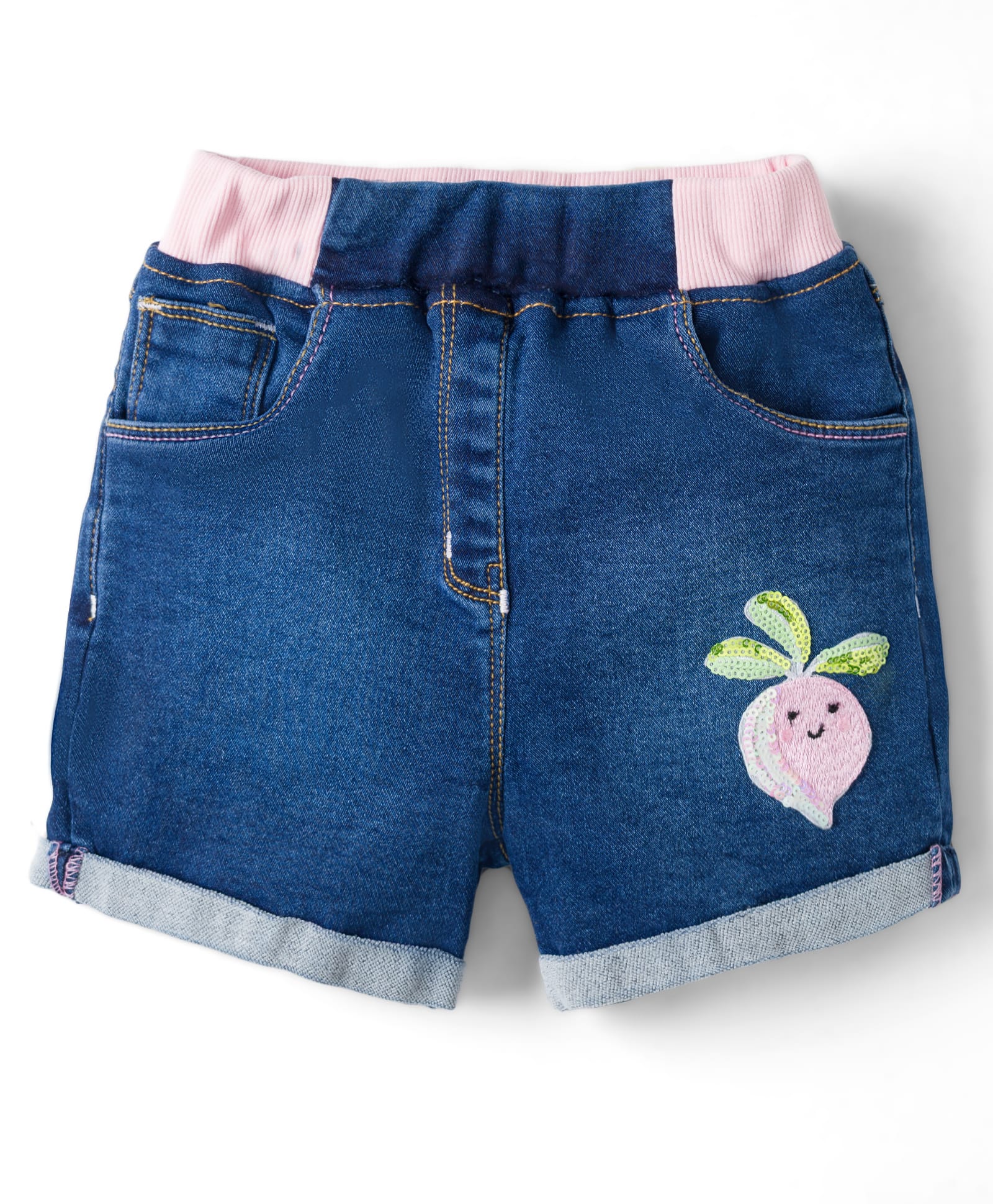 Little Kangaroos 100% Cotton Knee Length Denim Shorts With Tropical Theme Sequins Design - Navy Blue-picture-21