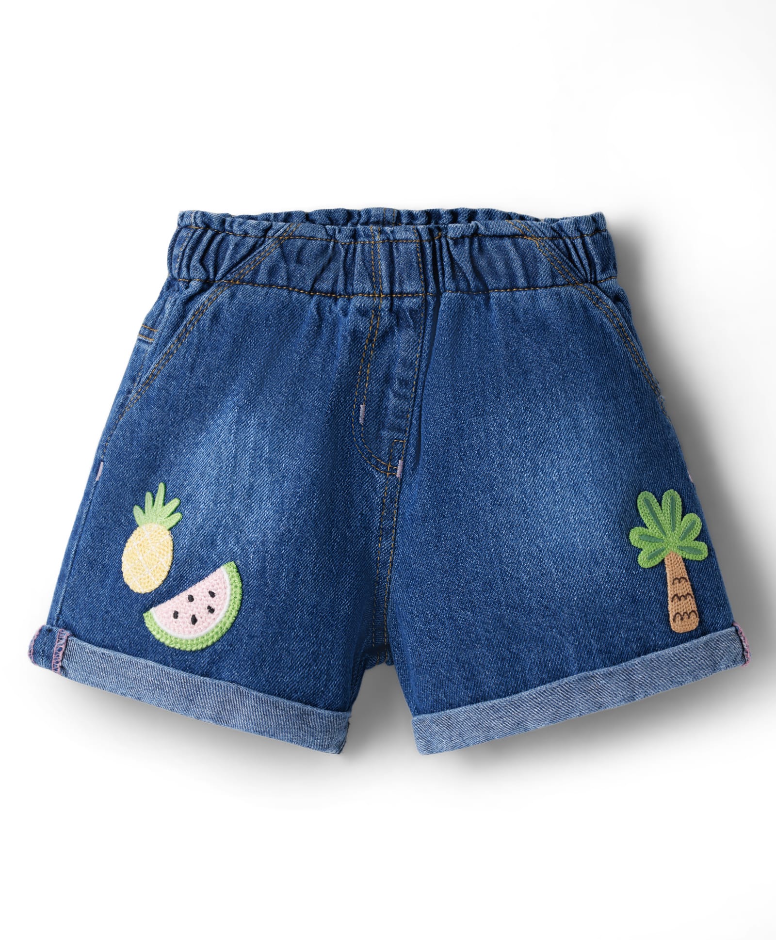Little Kangaroos 100% Cotton Knee Length Shorts With Tropical Theme Embroidery - Navy Blue-picture-18