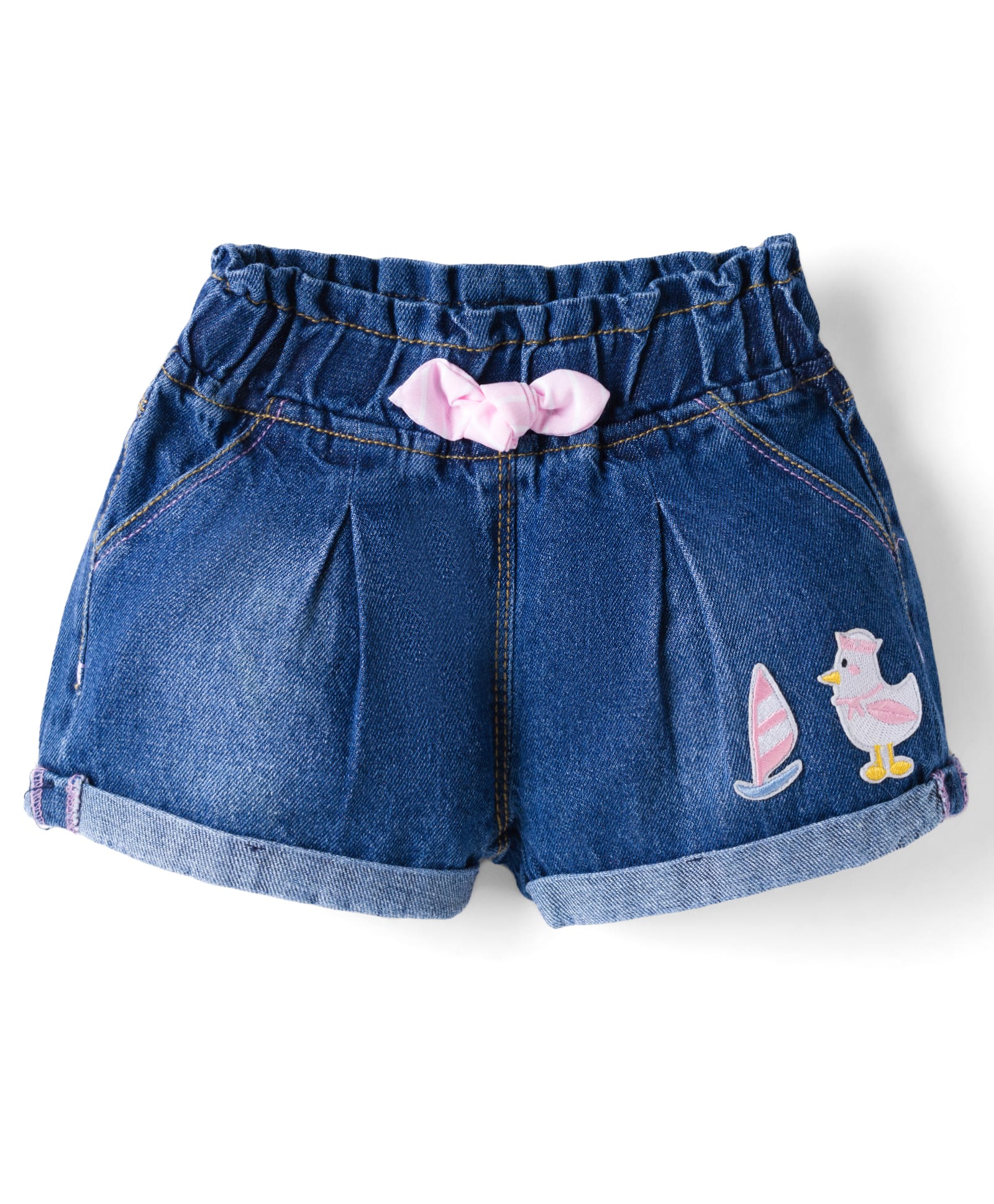 Little Kangaroos 100% Cotton Knee Length Denim Shorts With Nautical Theme Patch - Navy Blue-picture-25