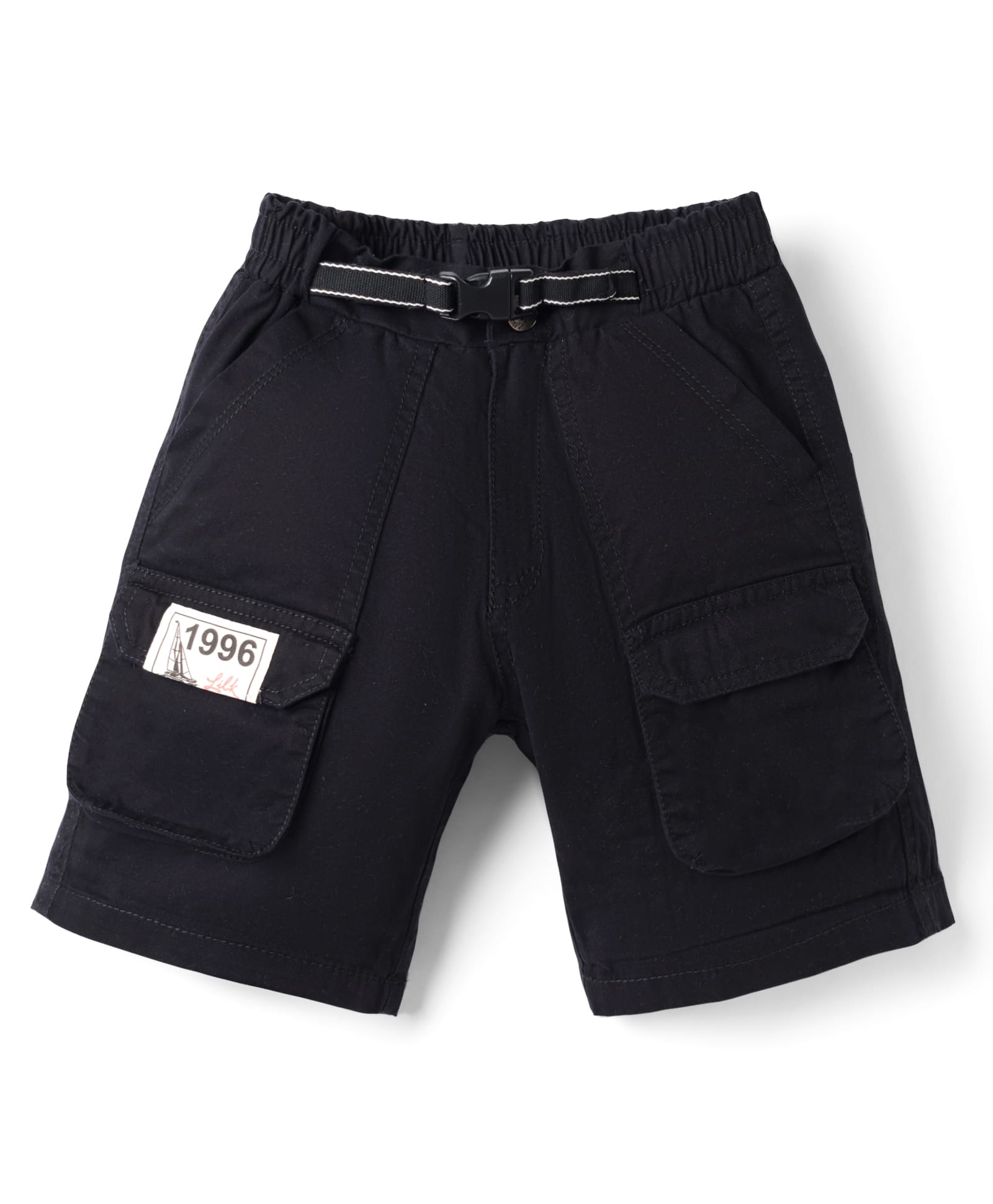 Little Kangaroos Knee Length Denim Shorts with Patch Detailing - Black-image-20
