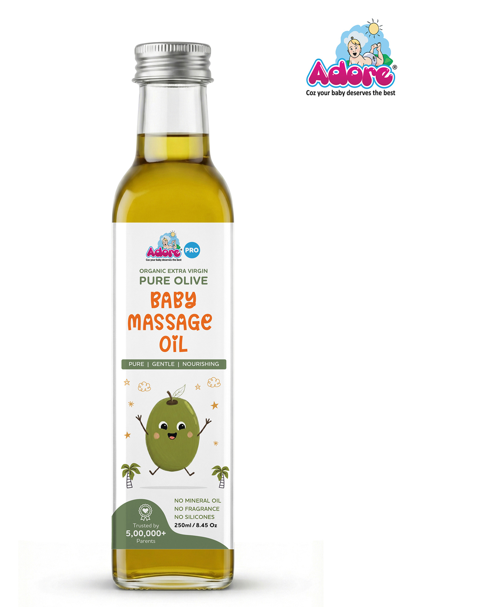 Adore Organic Extra Virgin Pure Olive Baby Massage Oil - Cold Pressed- Imported from Spain - Glass Bottle 250ml-image-41