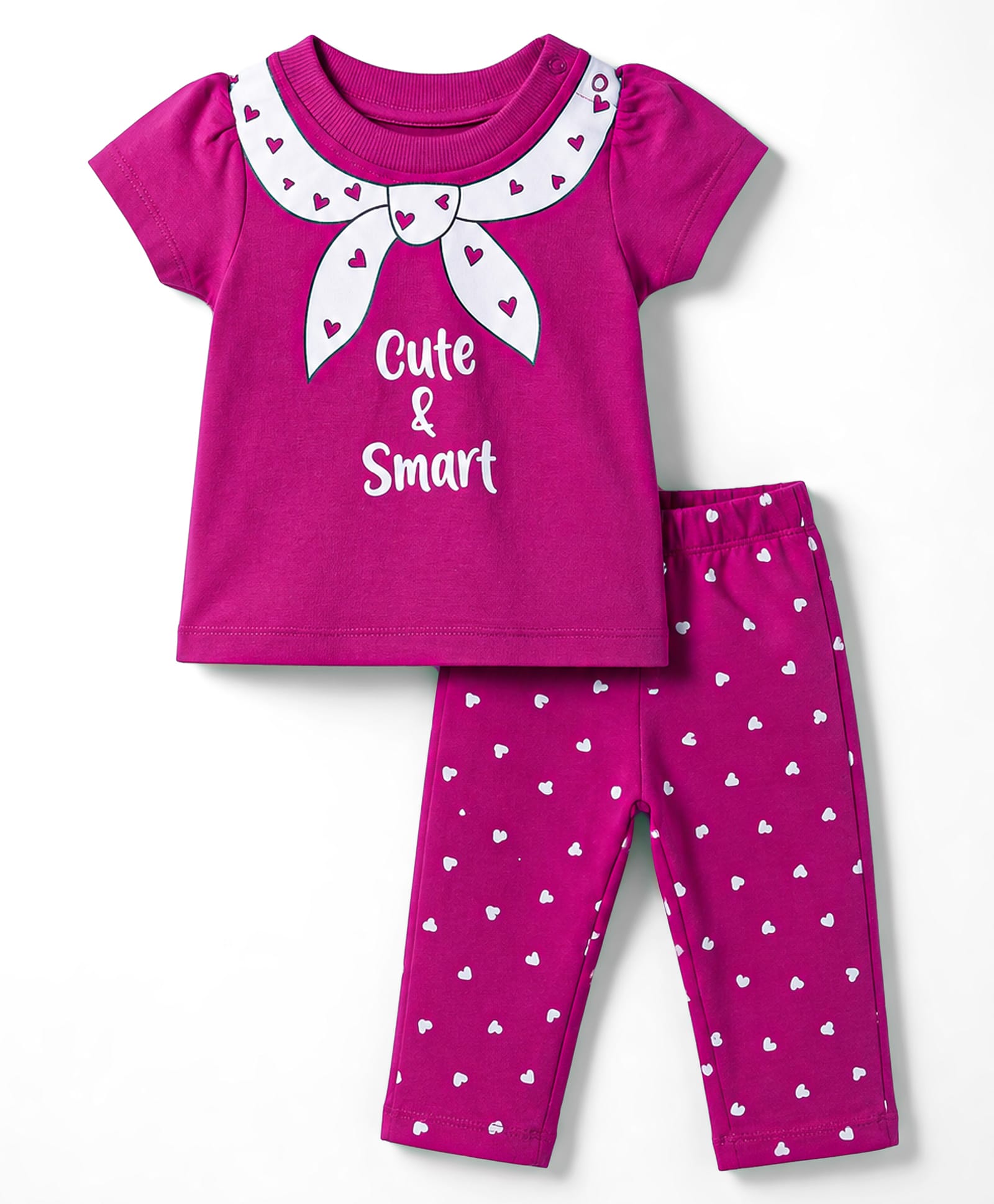 Doodle Poodle 100% Cotton Knit Half Sleeves Hearts & Text Printed Top & Pant Set - Fuchsia-picture-17