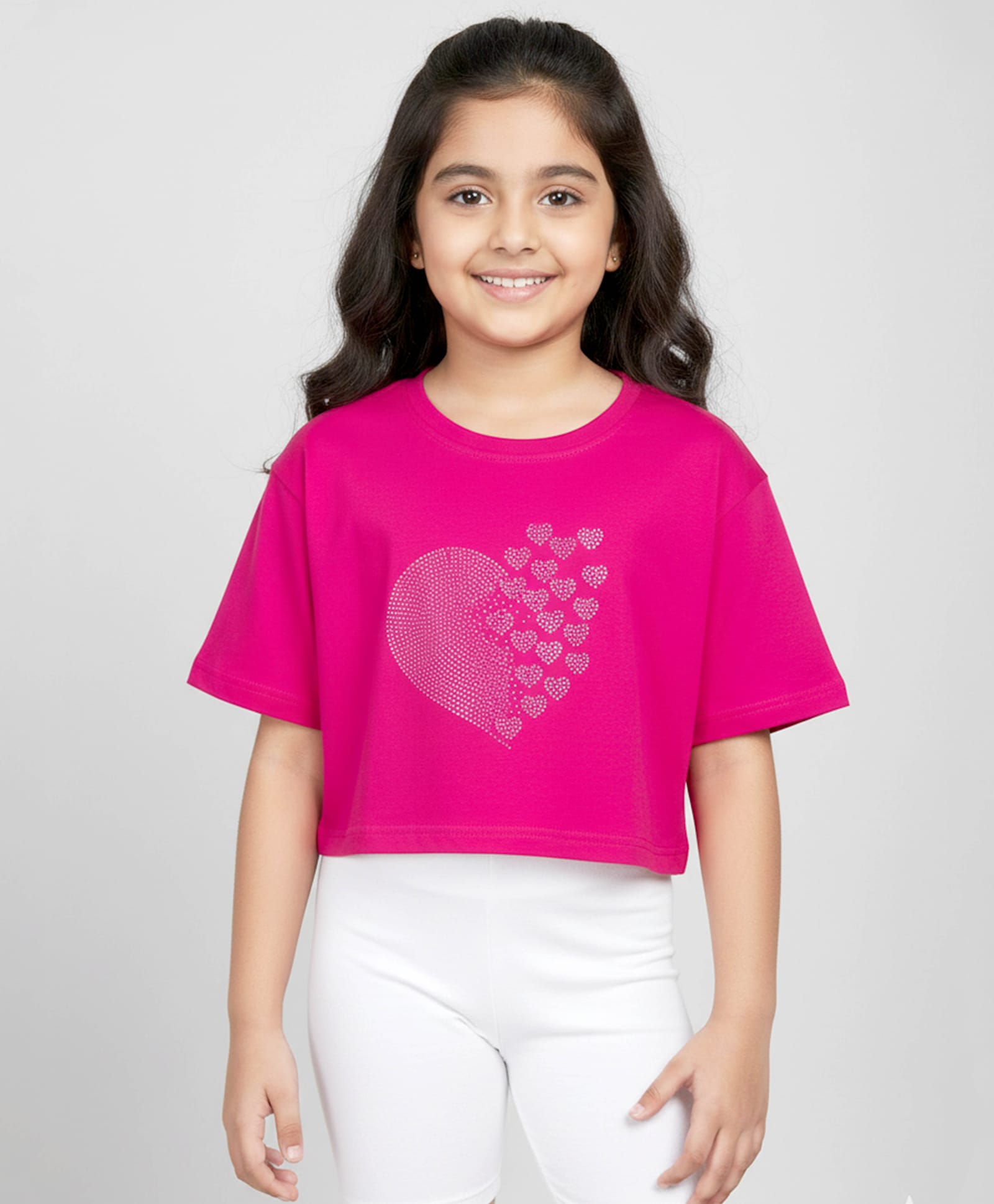 Kiddopanti Cotton Knit Drop Shoulder Stone Embellished Heart Designed Crop Tee - Fuchsia Pink-picture-28