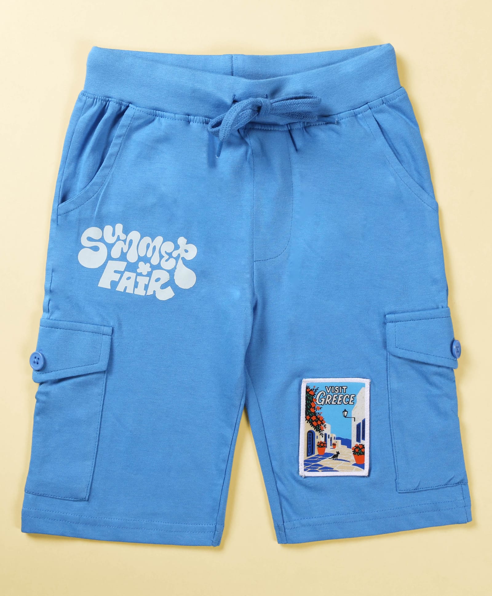 Kiddopanti Cotton Knit Summer Fair Text Printed Cargo Shorts - Blue-picture-22