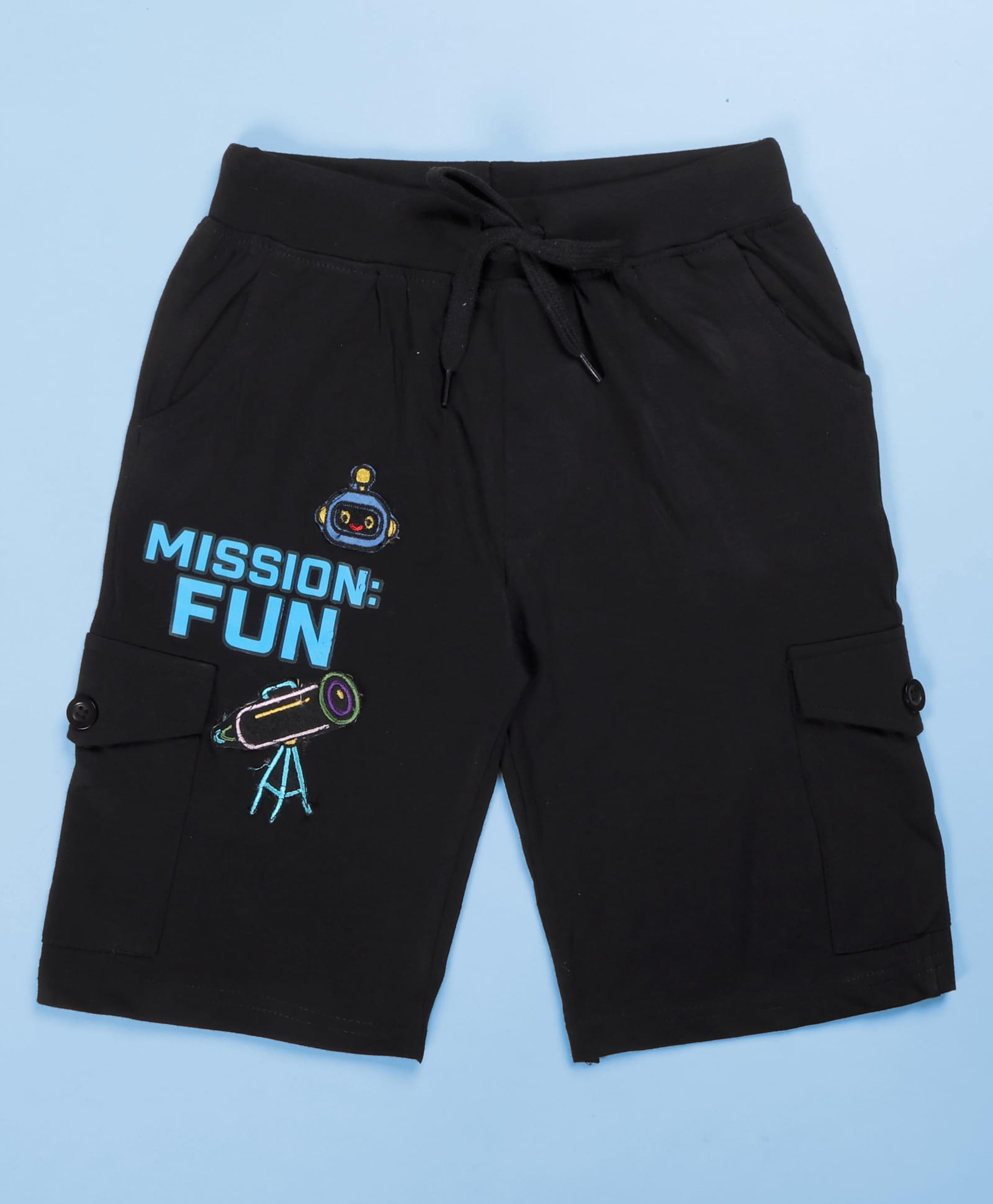 Kiddopanti Cotton Knit Mission Fun Text Printed Cargo Shorts - Jet Black-picture-24
