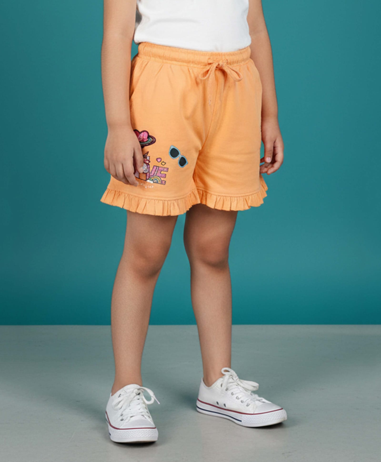 Kiddopanti Cotton Knit Unicorn Printed Frill Detailed Shorts - Peach Orange-picture-21