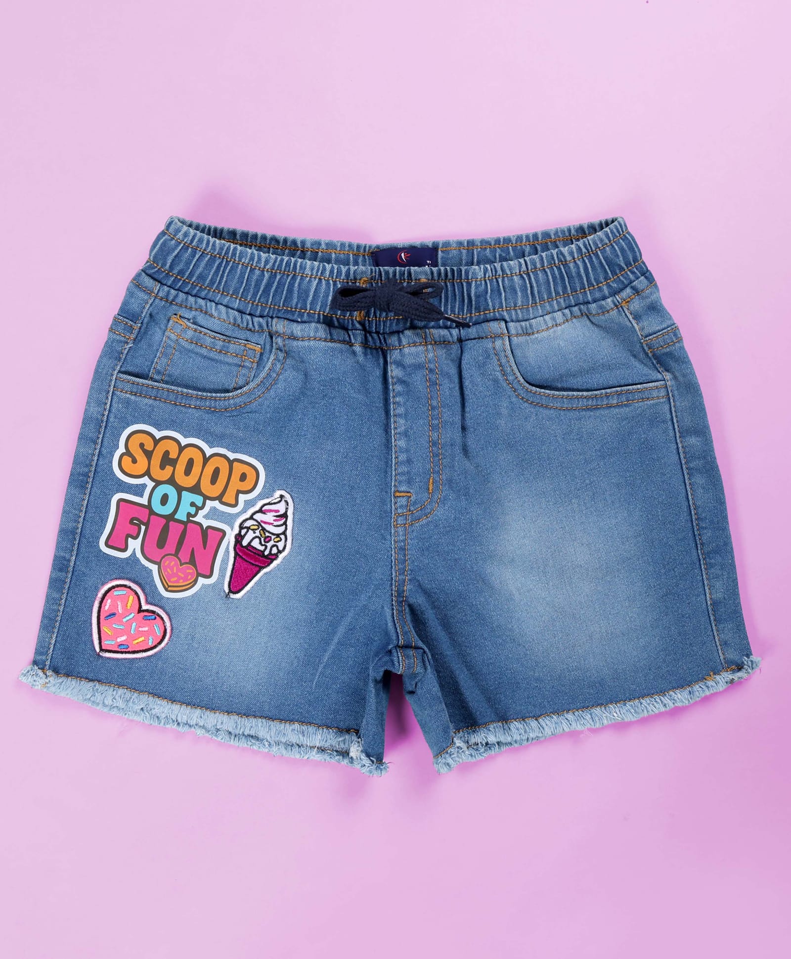 Kiddopanti Denim Woven Scoop Of Fun Text Printed Shorts - Medium Wash Blue-picture-22
