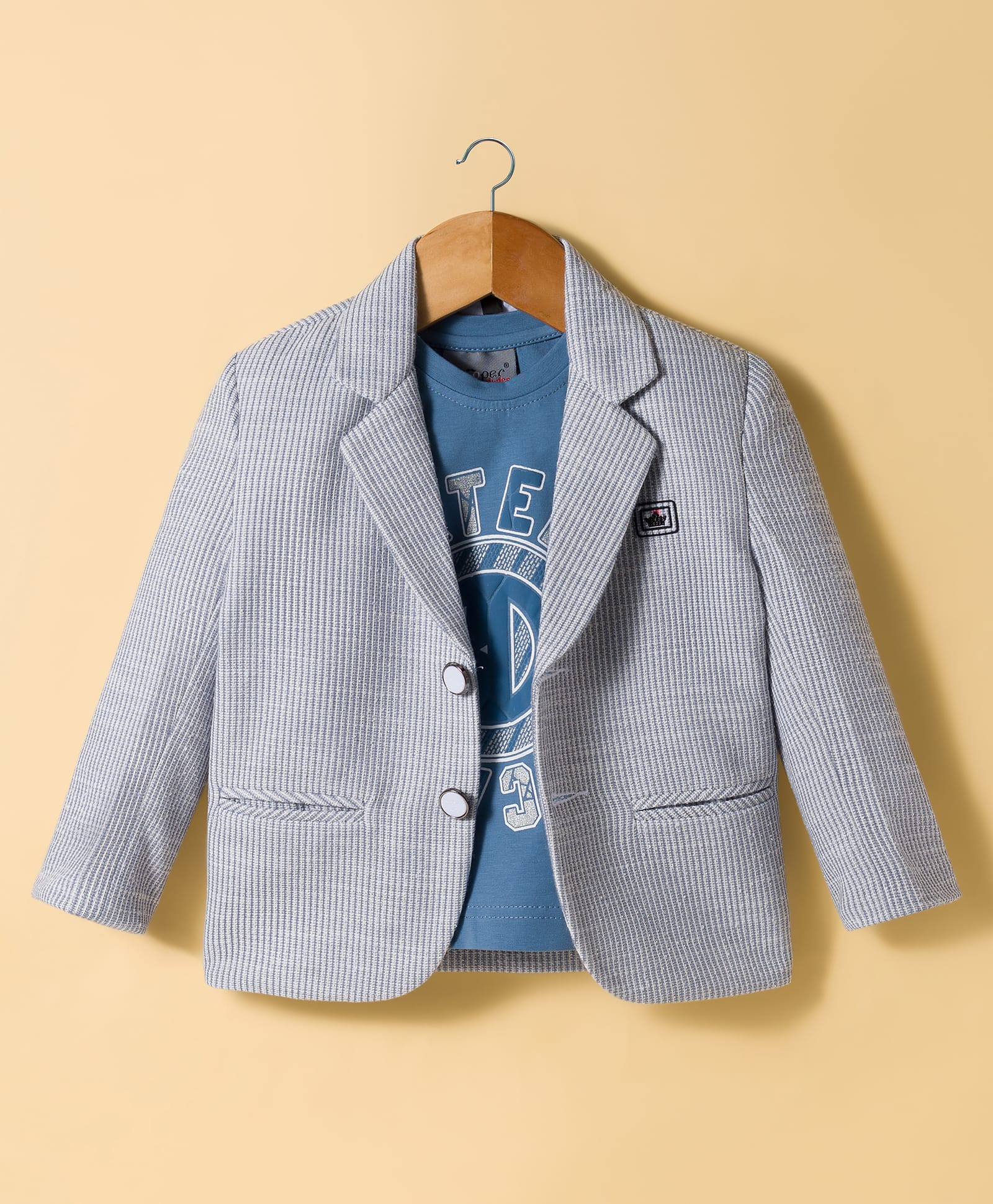 Dapper Dudes Woven Full Sleeves Striped Blazer With Typographic Tee - Grey-picture-37
