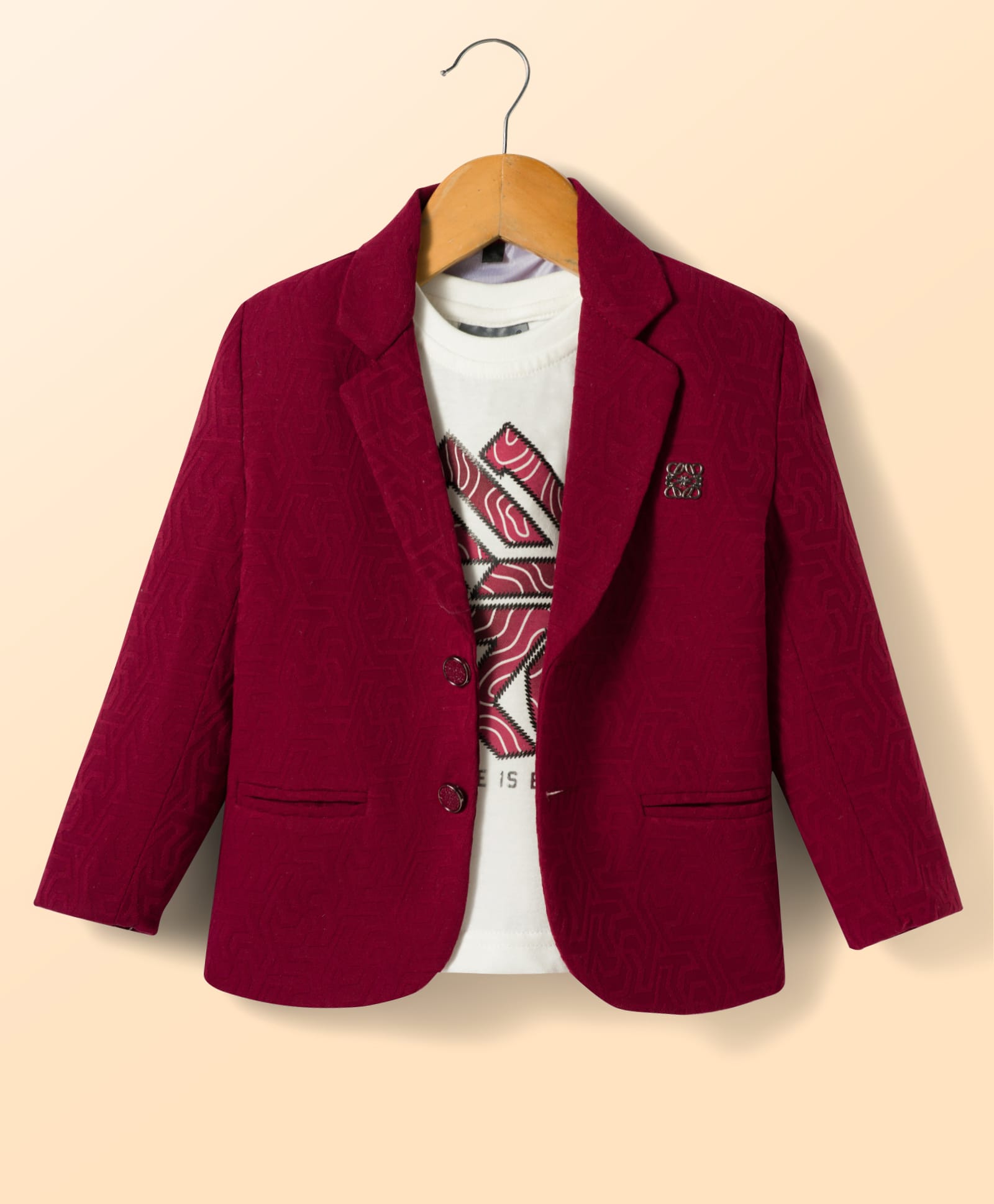 Dapper Dudes Woven Full Sleeves Blazer With Text Printed Inner Tee - Maroon