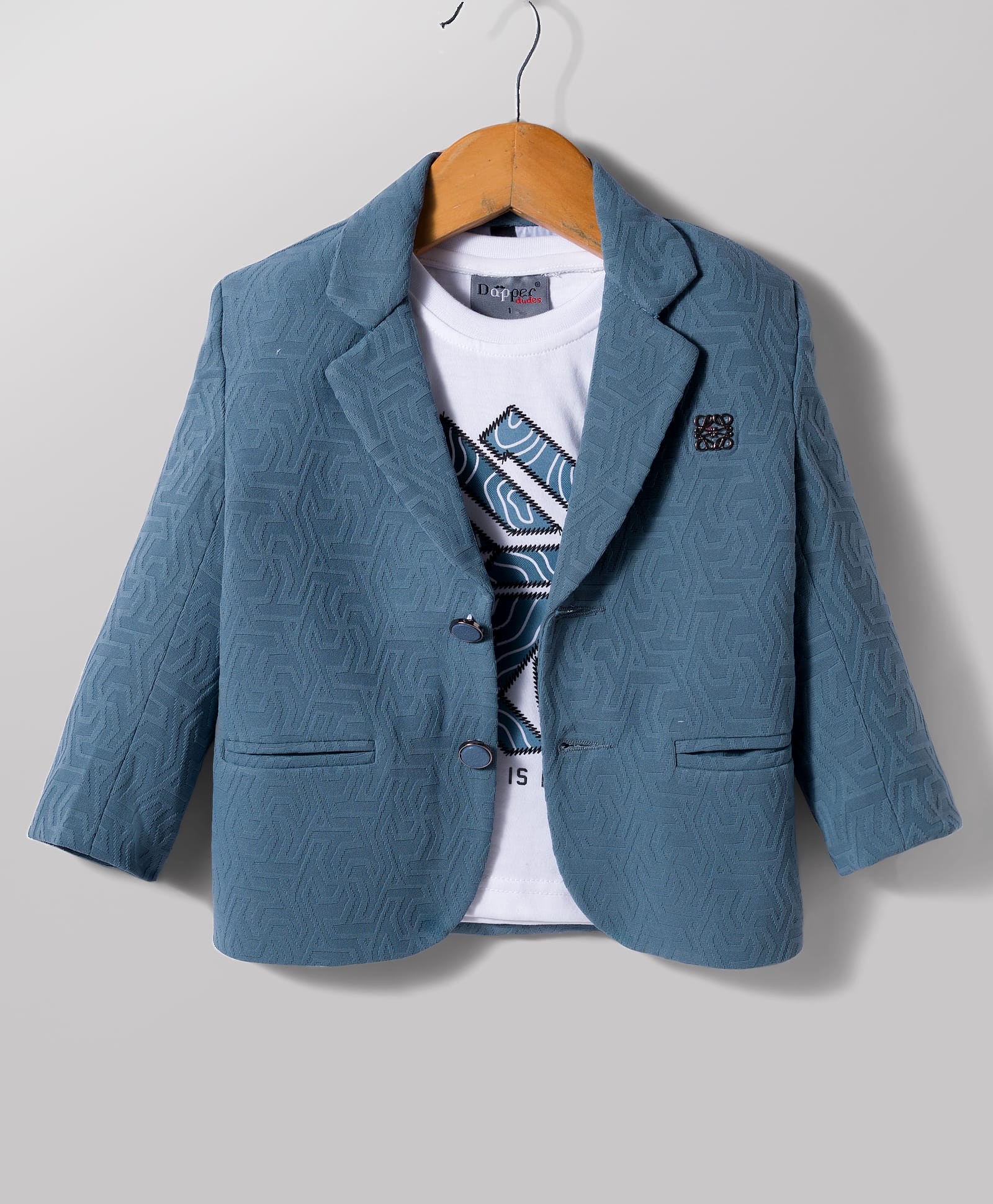 Dapper Dudes Woven Full Sleeves Blazer With Text Printed Inner Tee - Blue-picture-16