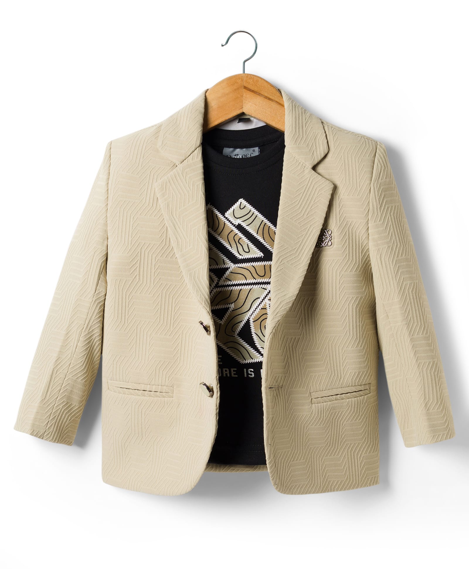 Dapper Dudes Woven Full Sleeves Blazer With Text Printed Inner Tee - Cream-picture-26