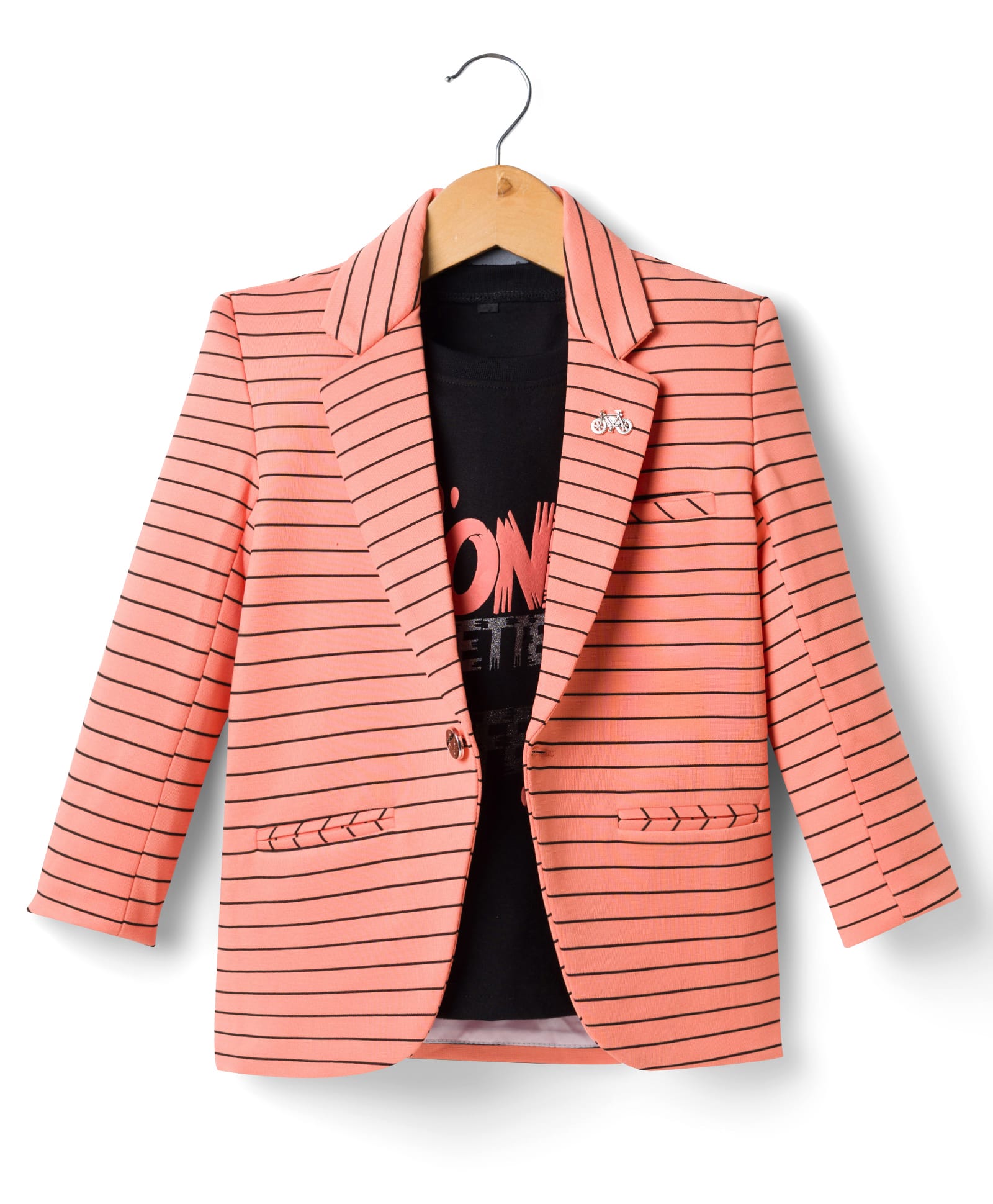 Dapper Dudes Woven Full Sleeves Striped Blazer With Typographic Tee - Orange-image-44
