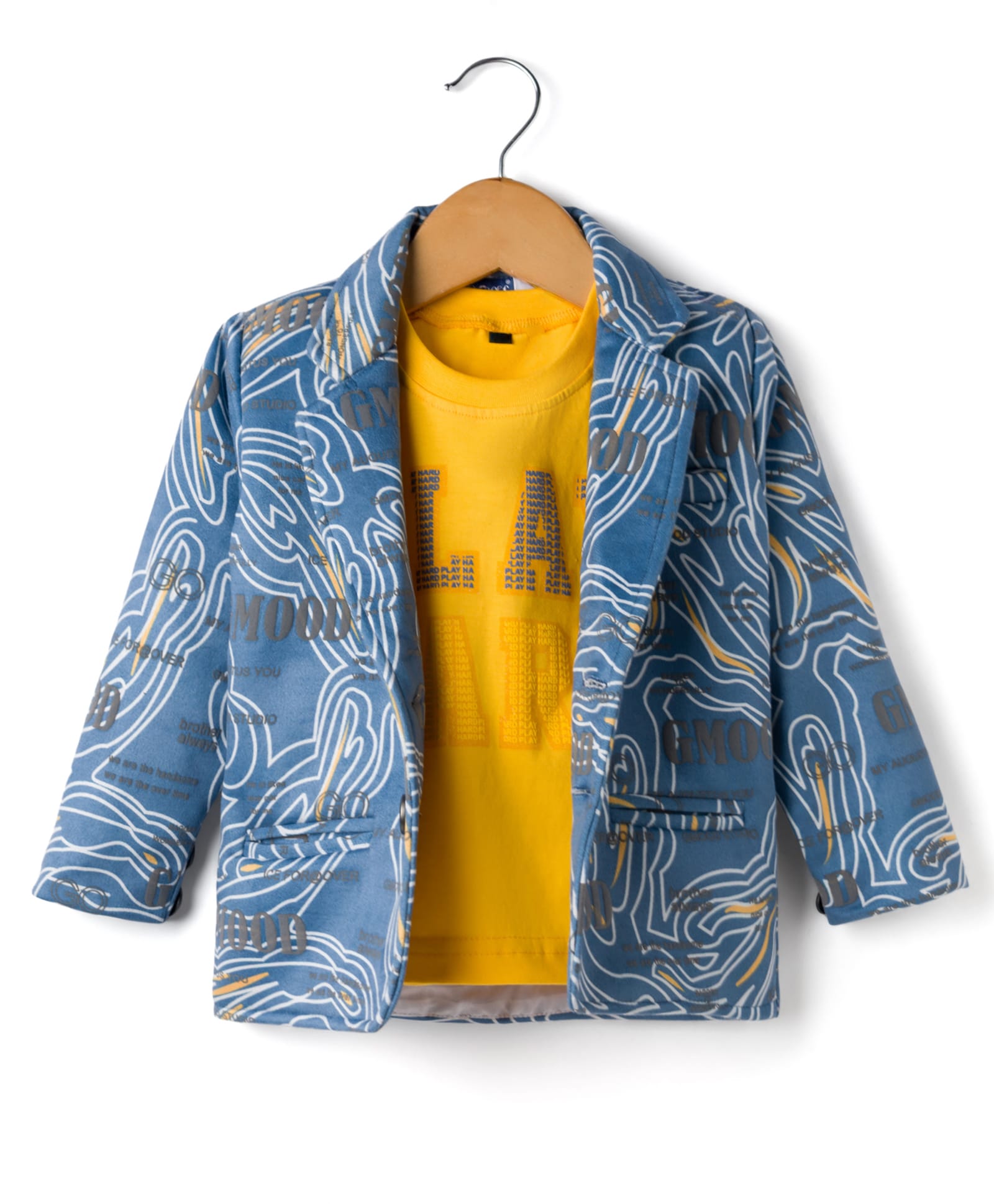 Dapper Dudes Woven Full Sleeves Printed Blazer With Play Hard Inner Tee - Blue-image-49