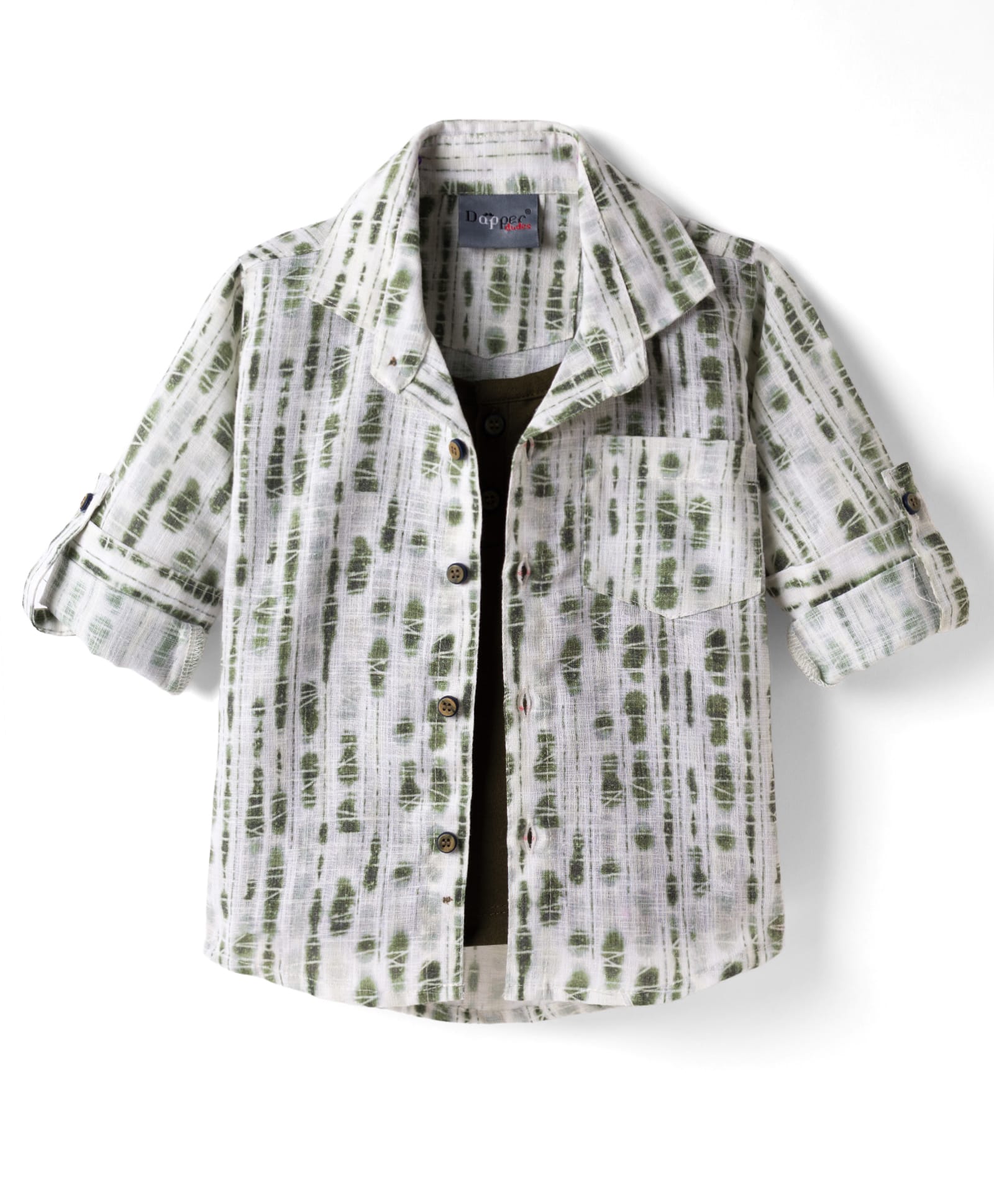 Dapper Dudes Woven Full Sleeves Tie & Dye Shirt with Attached T-Shirt - Green-image-27