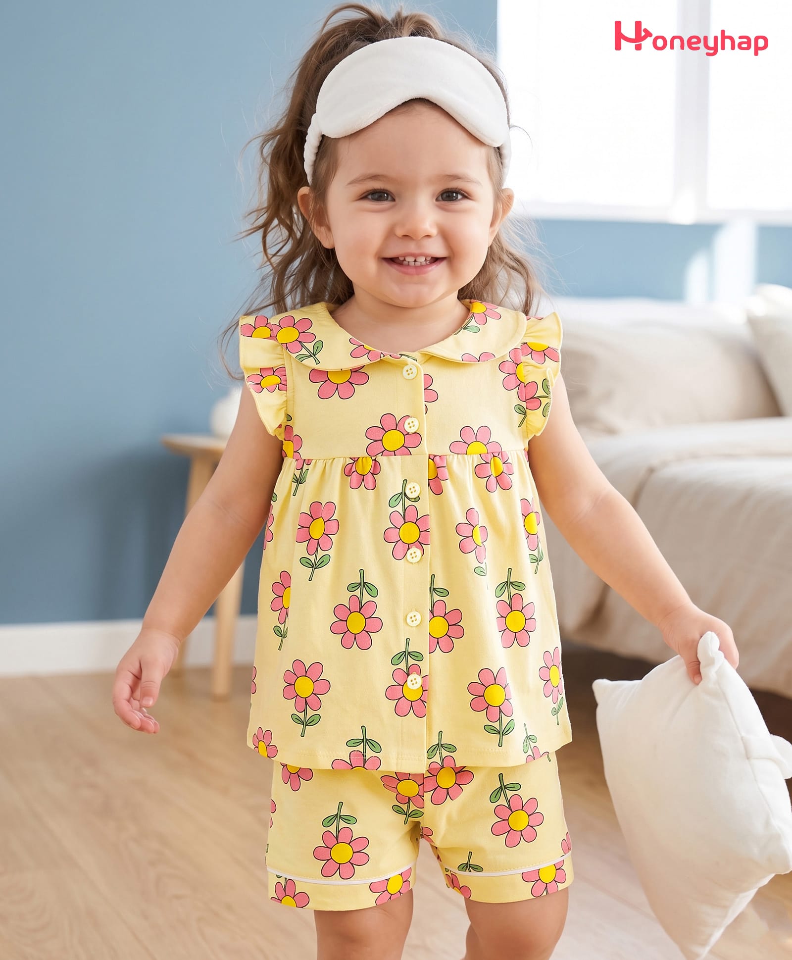 Honeyhap Premium 100% Cotton Knit With Bio Finish Sleeveless Top & Shorts Co-ord Set with Floral Print - Pastel Yellow-picture-10