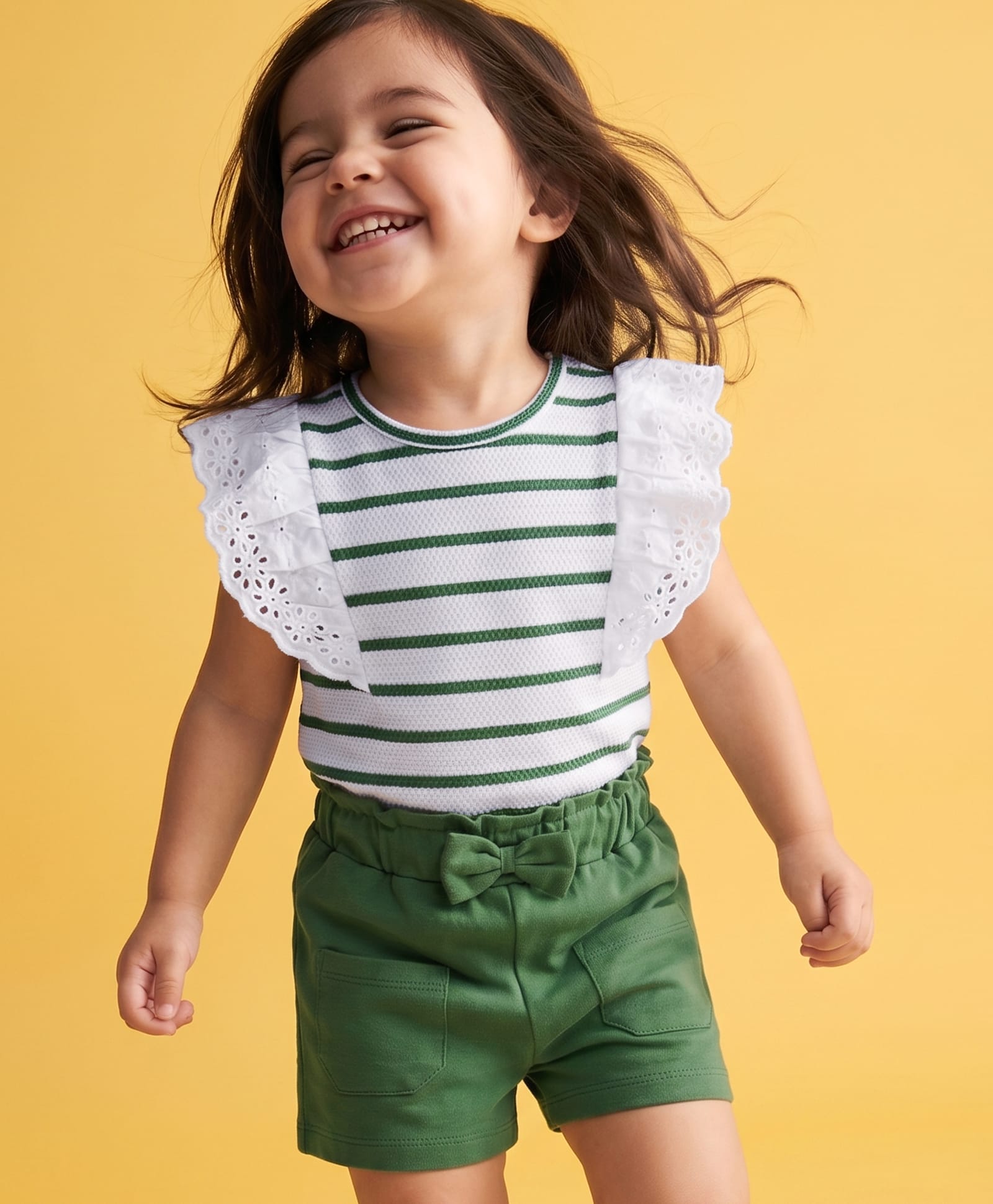 Babyhug Popcorn Knit Sleeveless Striped Top & Shorts Set - Green & White-image-1