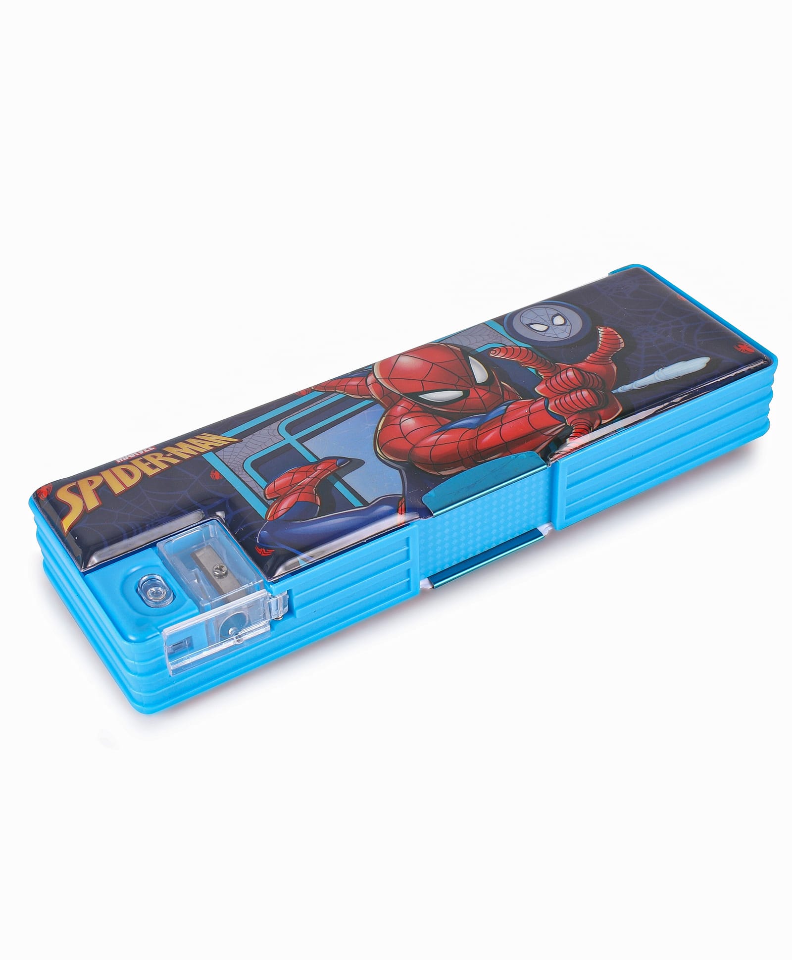 Spider Man Theme Magnetic Pencil Box with Built-in Sharpener - Light Blue-image-19