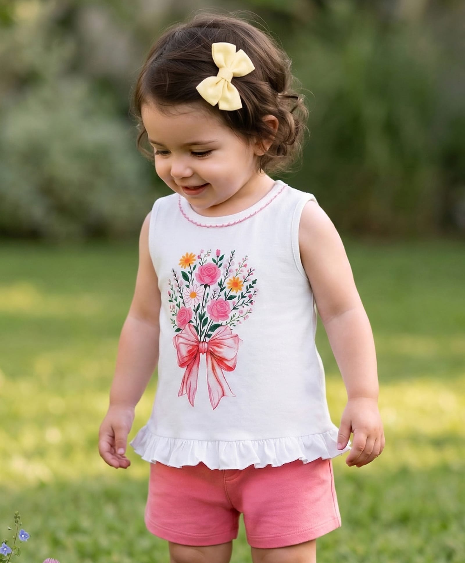Babyhug Single Jersey Knit Sleeveless Top & Shorts Set With Floral Print - Multicolor-picture-23