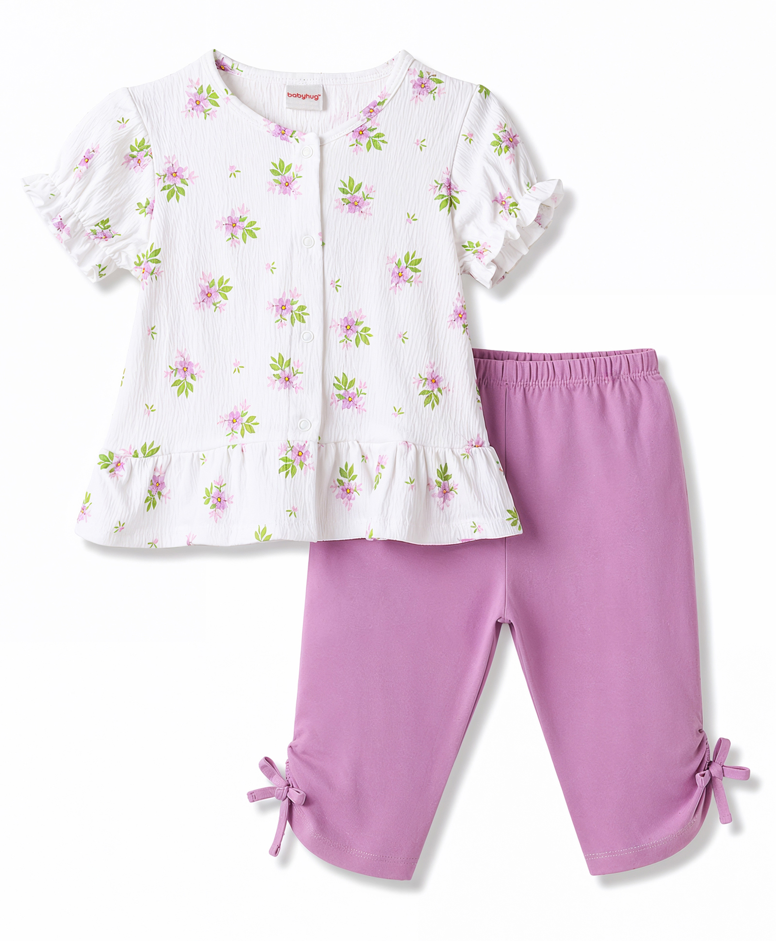 Babyhug Single Jersey Knit Half Sleeves Floral Printed Top & Pant Set - Multi Color-picture-22