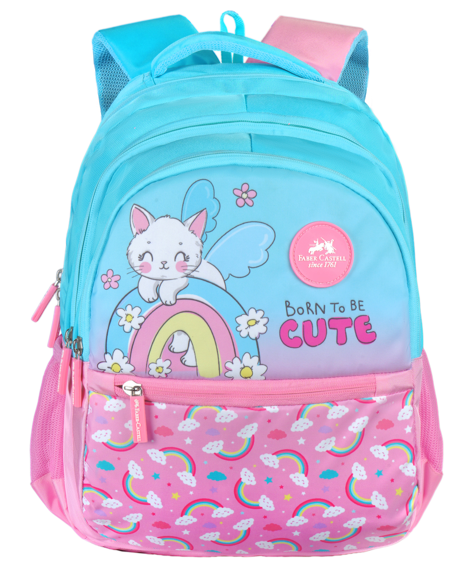 faber castell Faber Castle Height 15 Inches Rainbow Printed School Backpack - Aqua Blue-picture-11