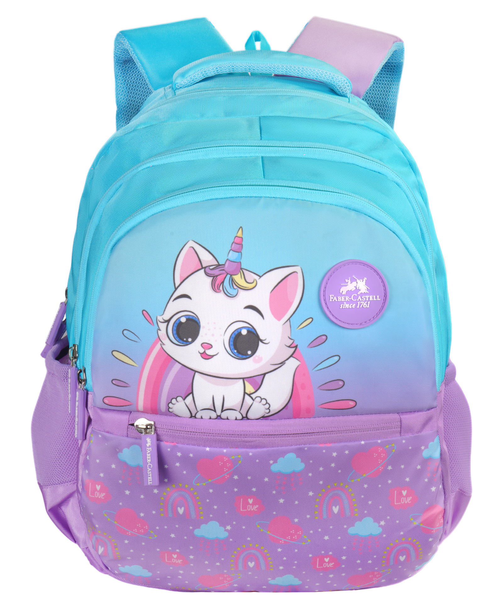 Faber Castle Height 15 Inches Kitty Printed School Backpack - Light Blue-image-49