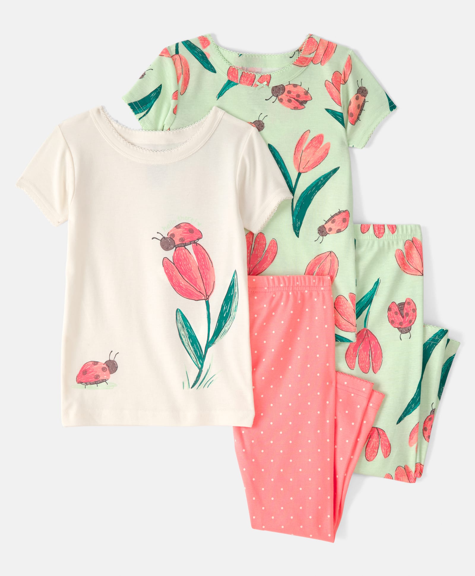 Carter's Cotton Knit Half Sleeves Tops & Pyjamas Co-ord Night Suits With Floral Print Pack of 2 - Multicolor-image-32