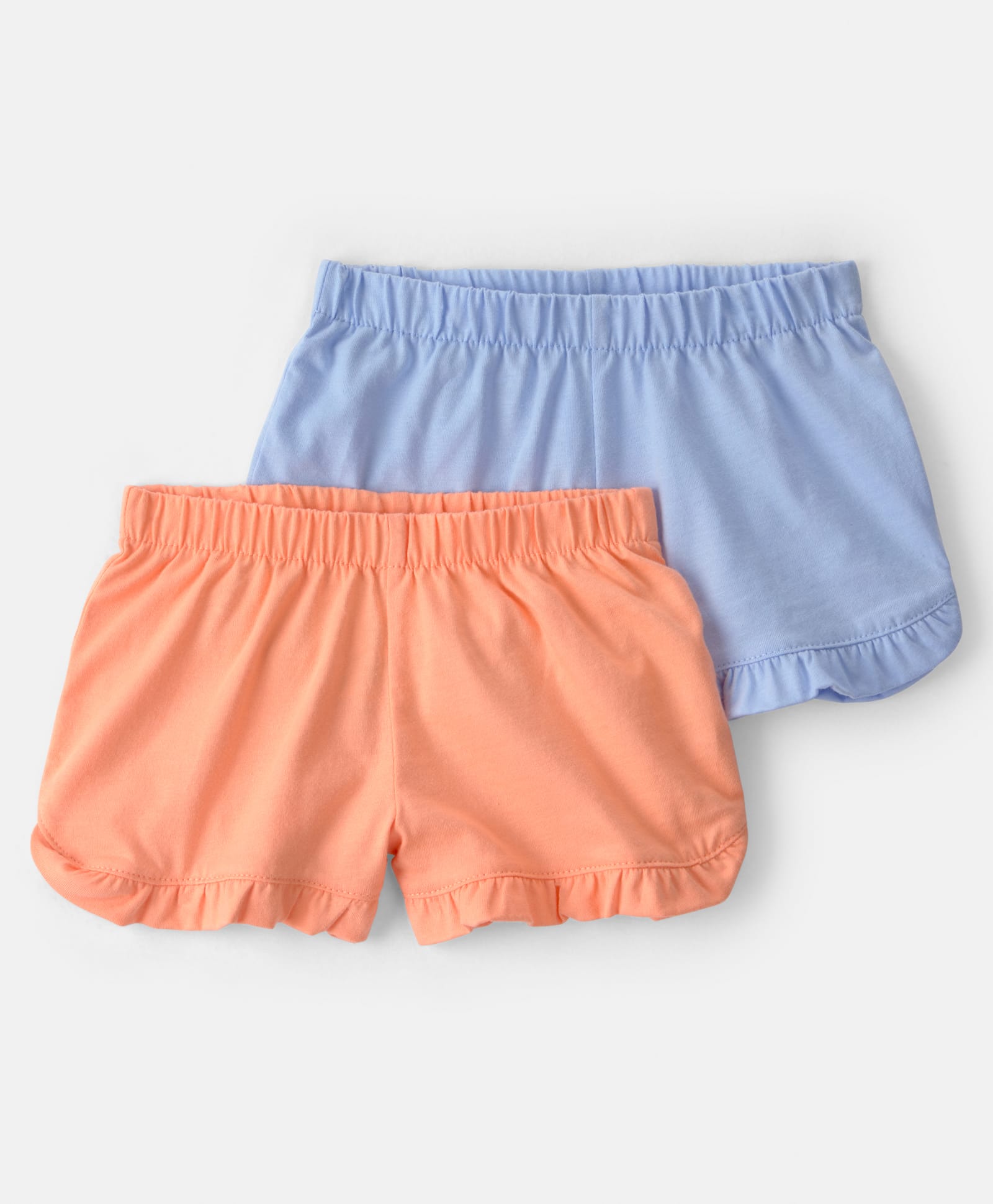 Carter's Cotton Knit Mid Thigh Length Solid Colour Shorts Pack of 2 - Peach & Light Blue-image-25