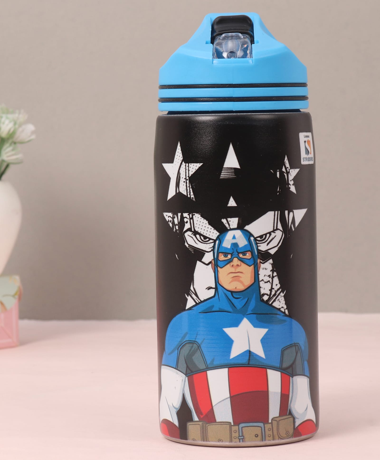 Avengers Non Insulated Steel Sipper Water Bottle With Captain America Print Black - 500 ml-picture-32