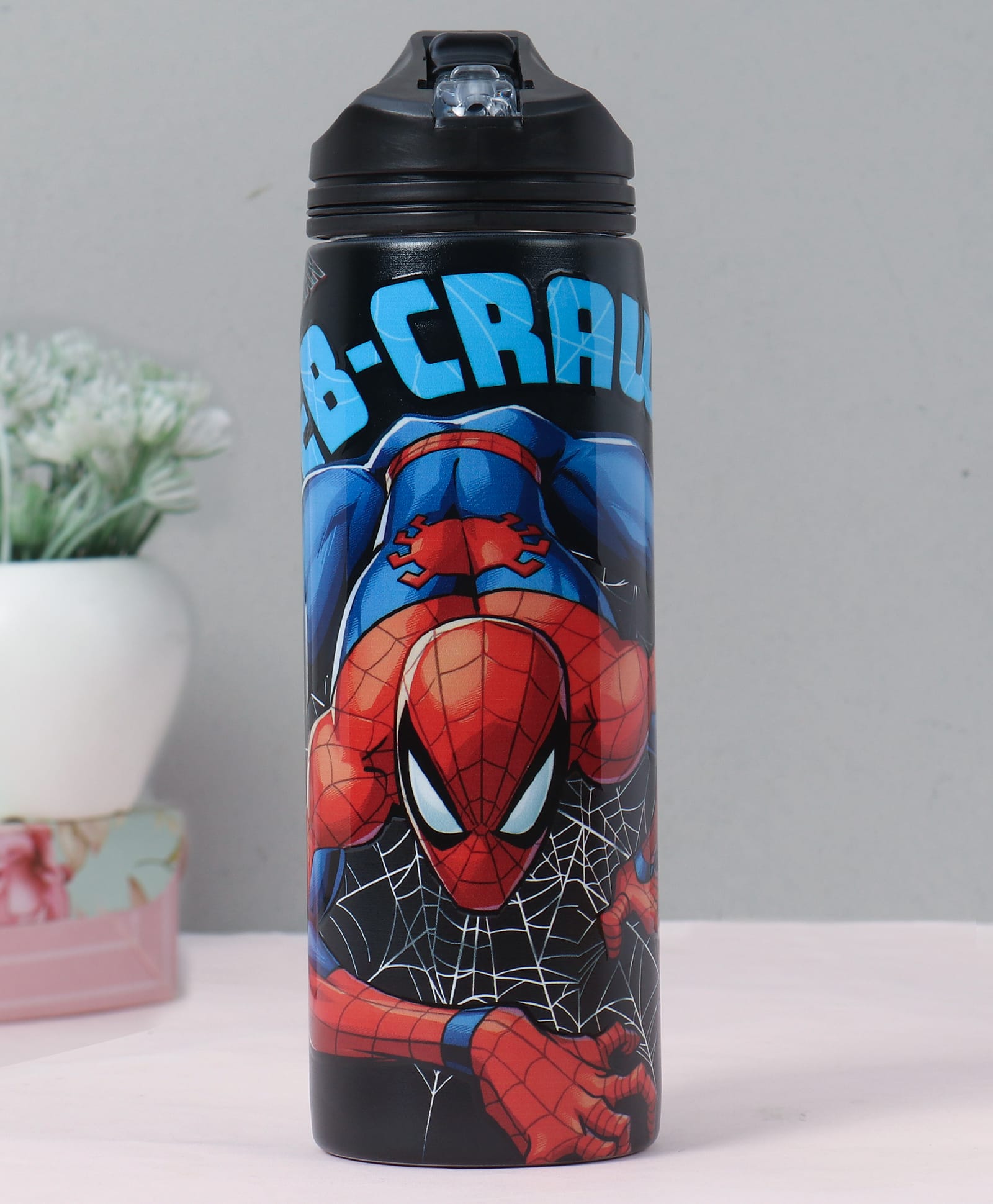 Spiderman Non Insulated Steel Sipper Water Bottle Black - 700 ml-image-33
