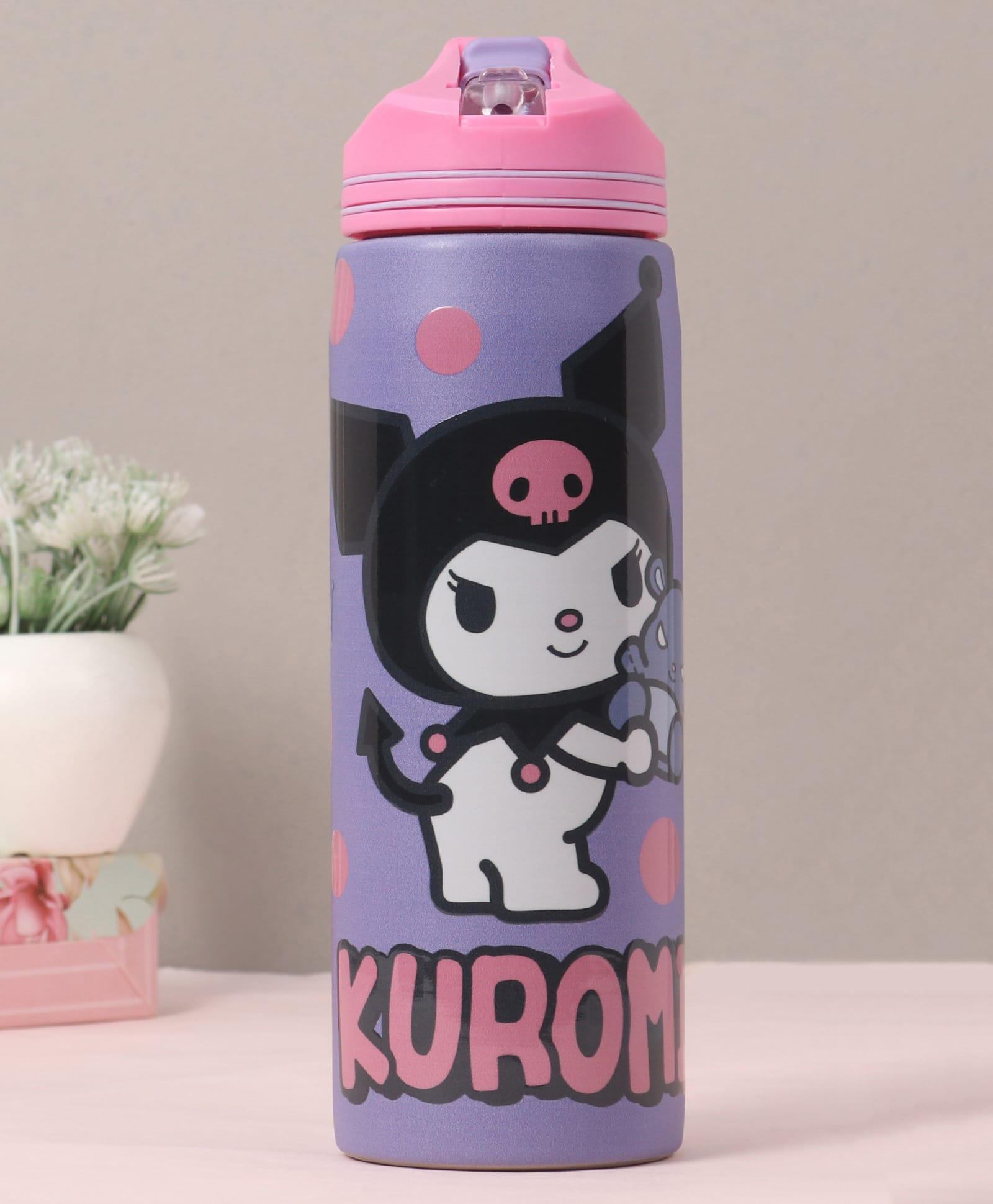 Hello Kitty Kuromi Non Insulated Steel Sipper Water Bottle Purple - 700 ml-picture-0