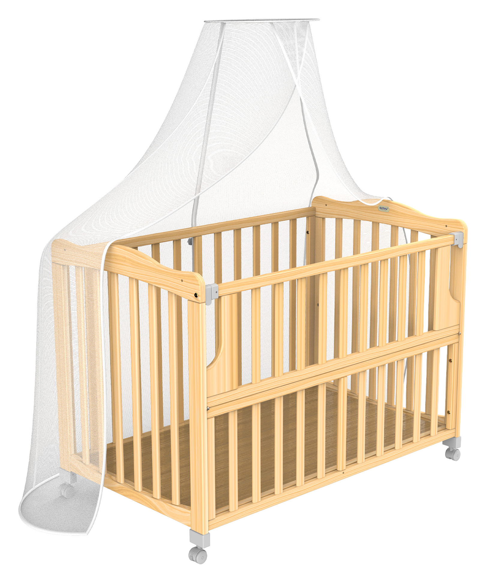 Autoru Wooden Multi-Functional Baby Cot C3 with Mosquito Net, Crib, Toddler Cot, Study Desk, Natural Wood-image-4