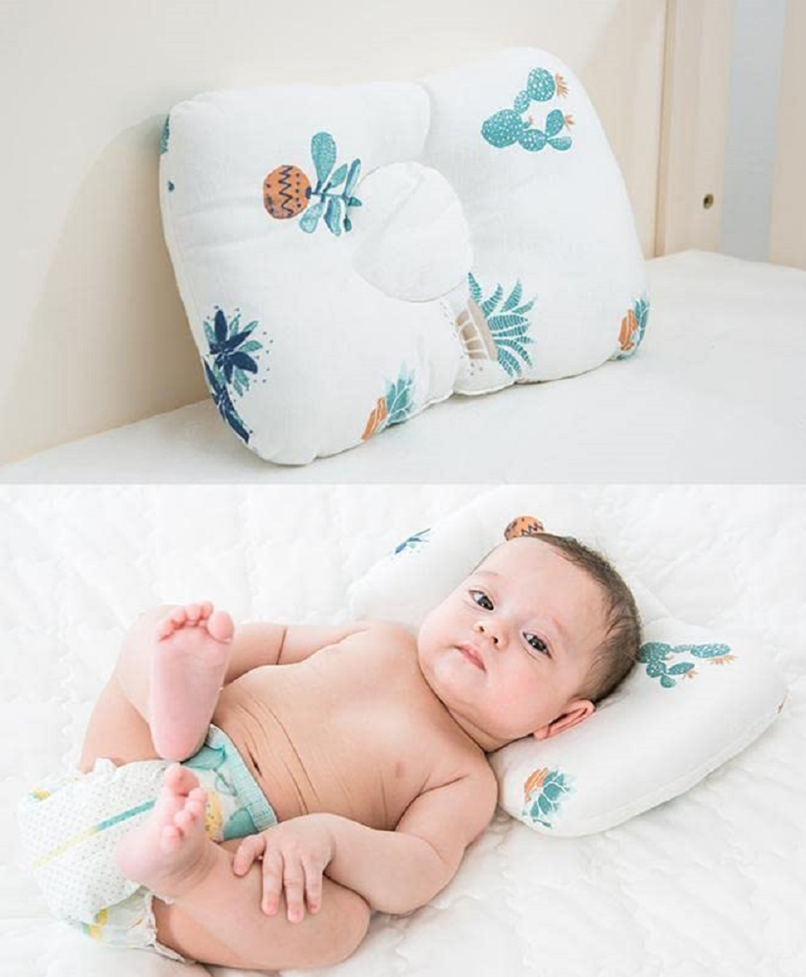 BABIES BLOOM Cotton Black Newborn Baby Pillow (6-36 Months) (White & Sea Green)-picture-22