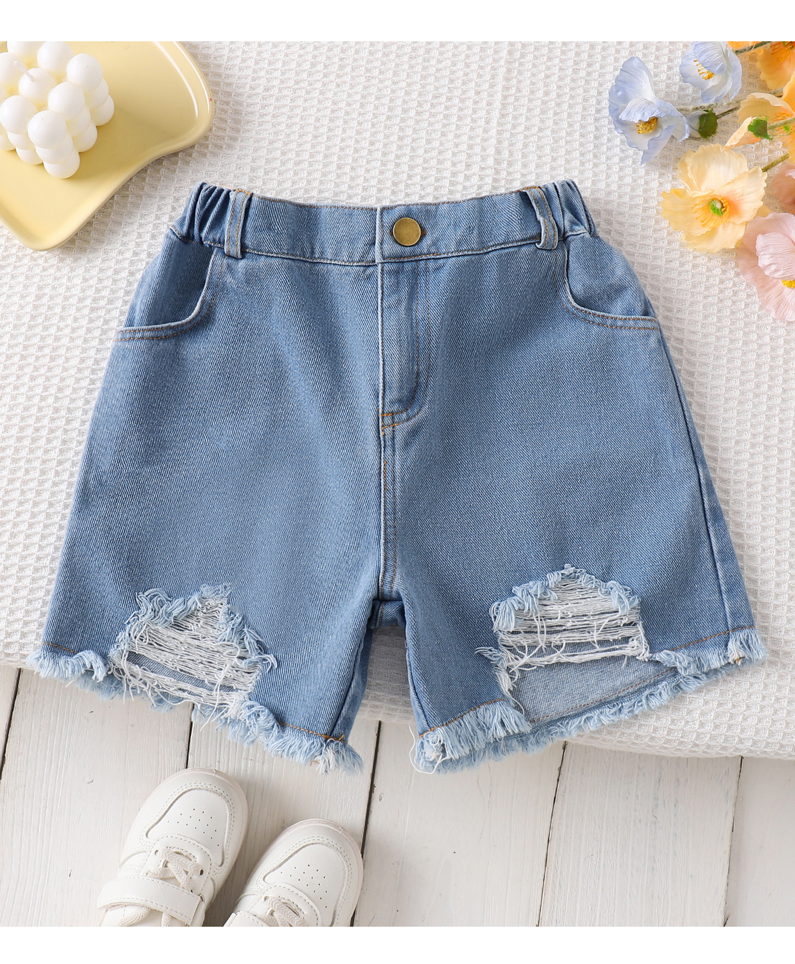 Mark & Mia Cotton Washed Distressed Shorts - Blue-image-28