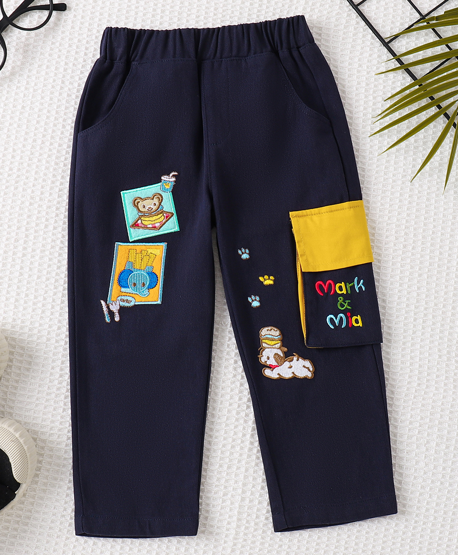 Mark & Mia Cotton Full Length Lounge Pant With Animal Embroidery - Navy Blue-picture-31