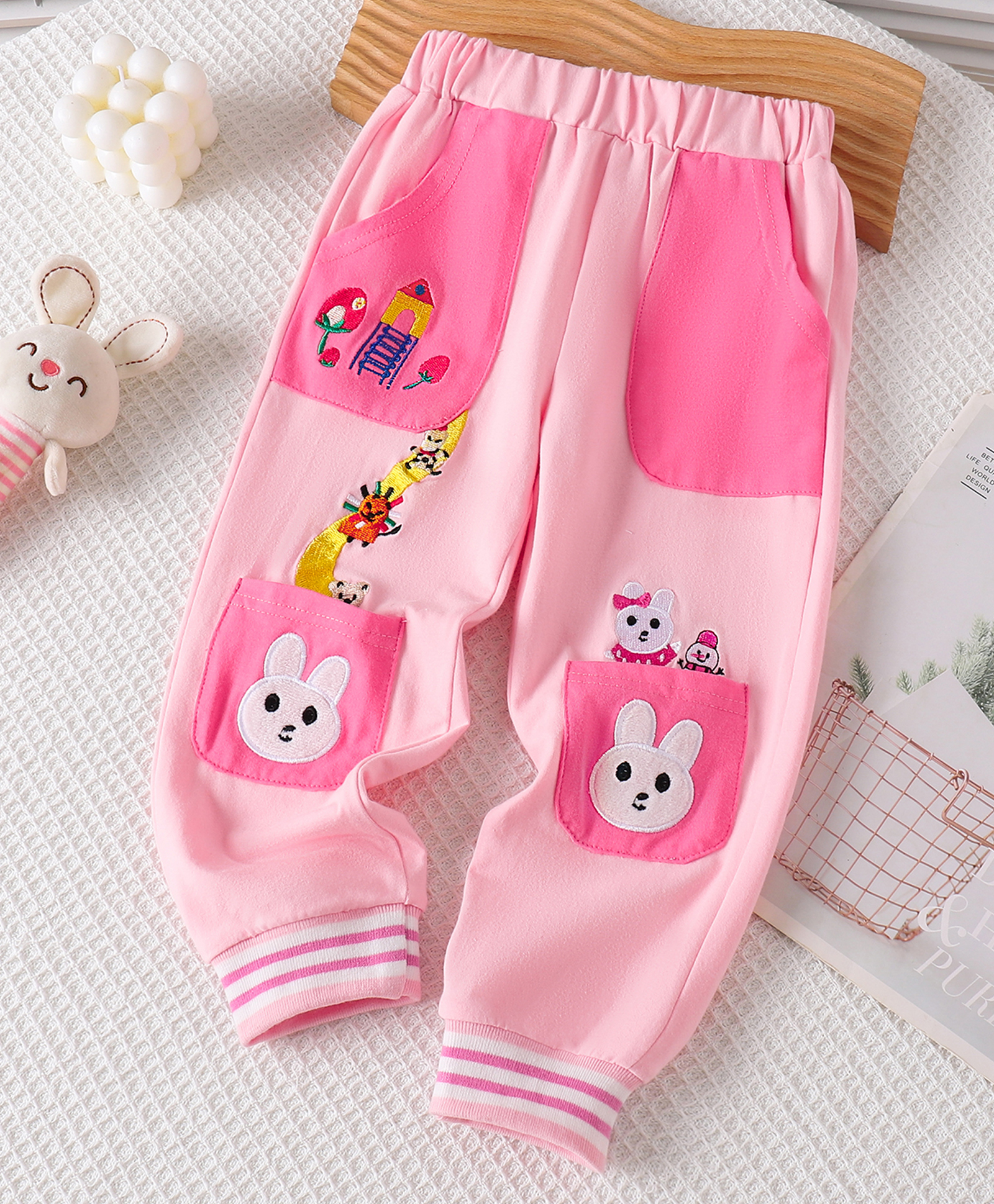 Mark & Mia Cotton Full Length Trouser With Embroidery -Pink-picture-23