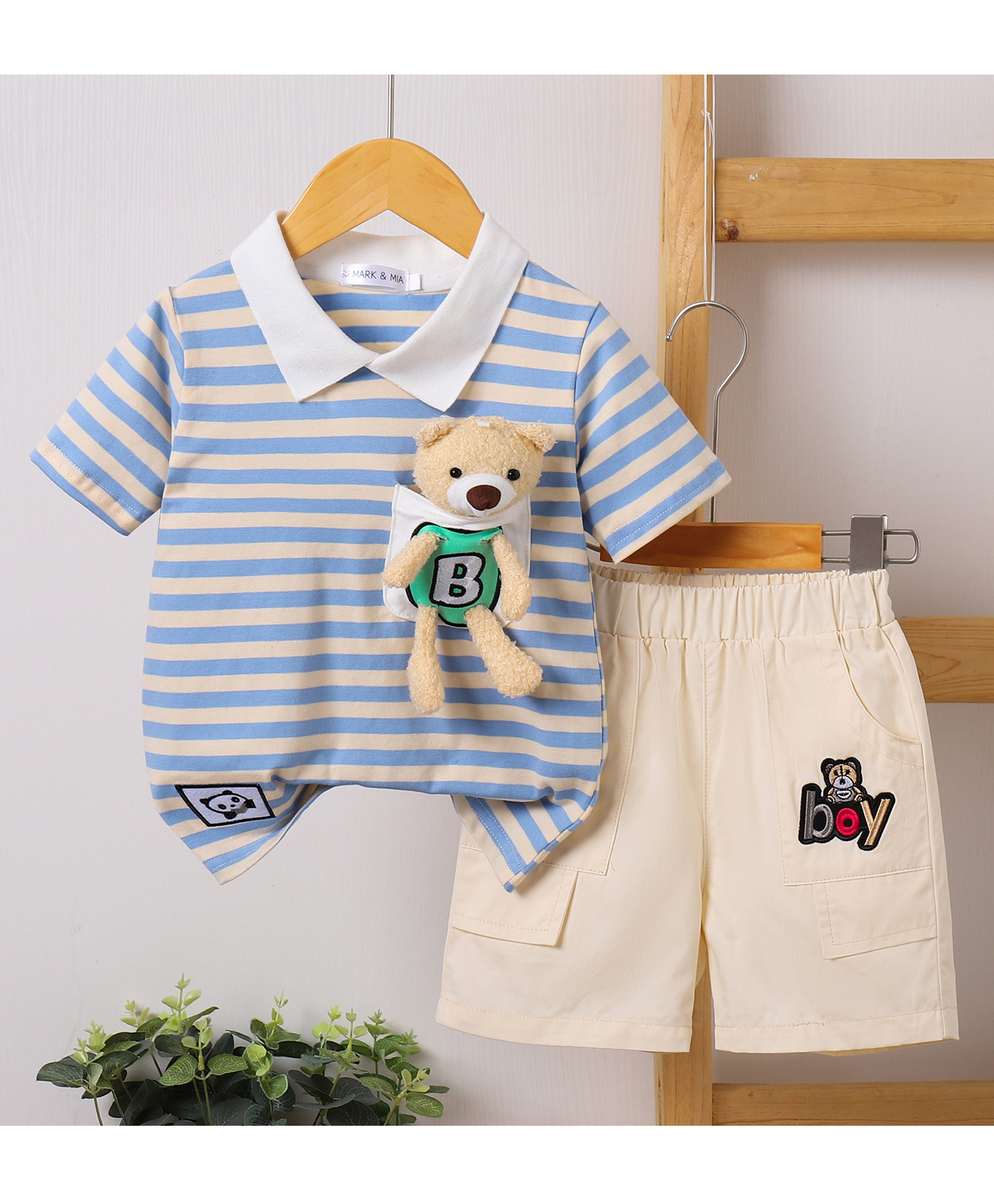 Mark & Mia Cotton Half Sleeves T-Shirt & Shorts Set With Teddy Applique - Blue-picture-13