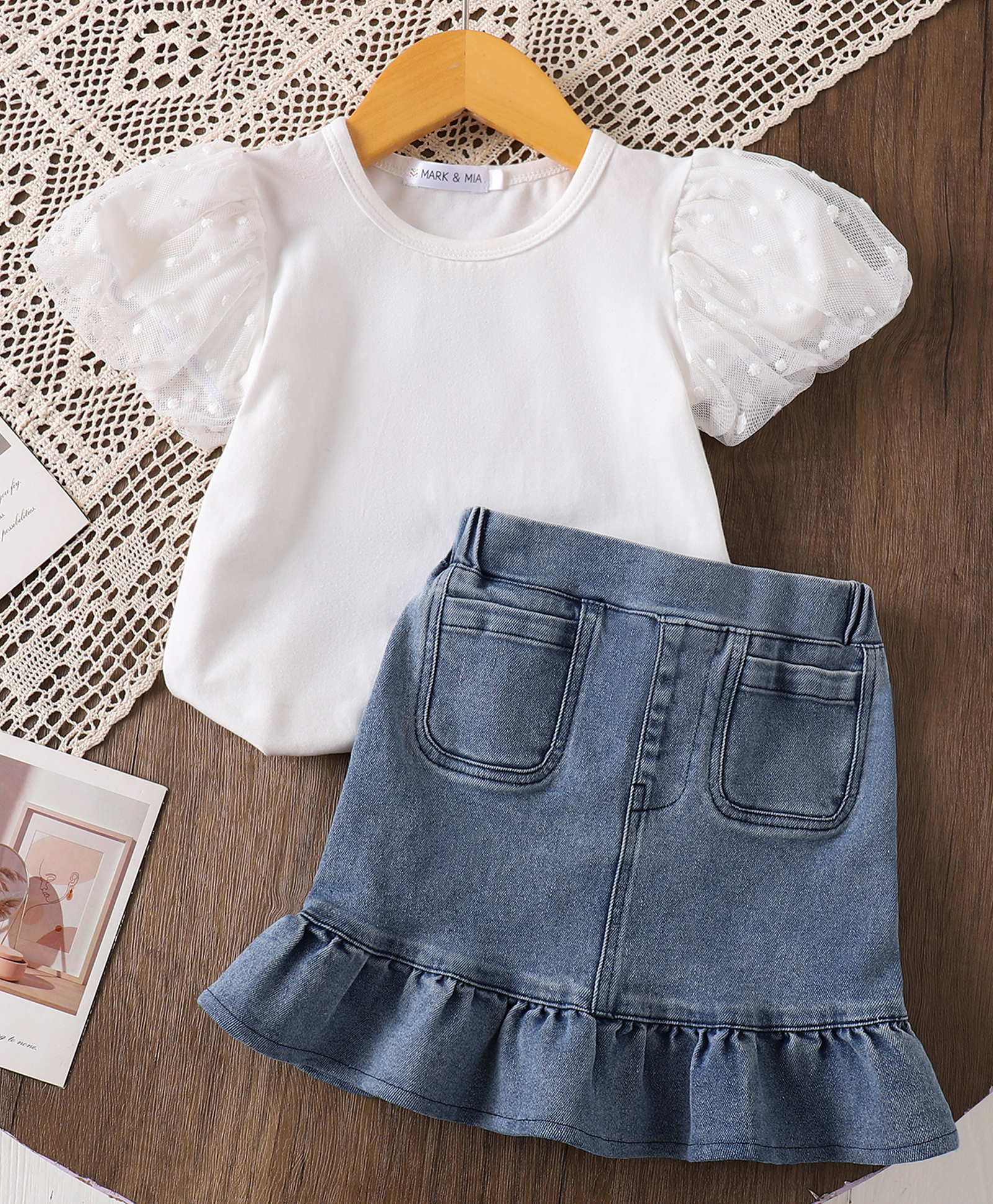 Mark & Mia Cotton Half Sleeves Solid Top & Skirt Set - White-image-19