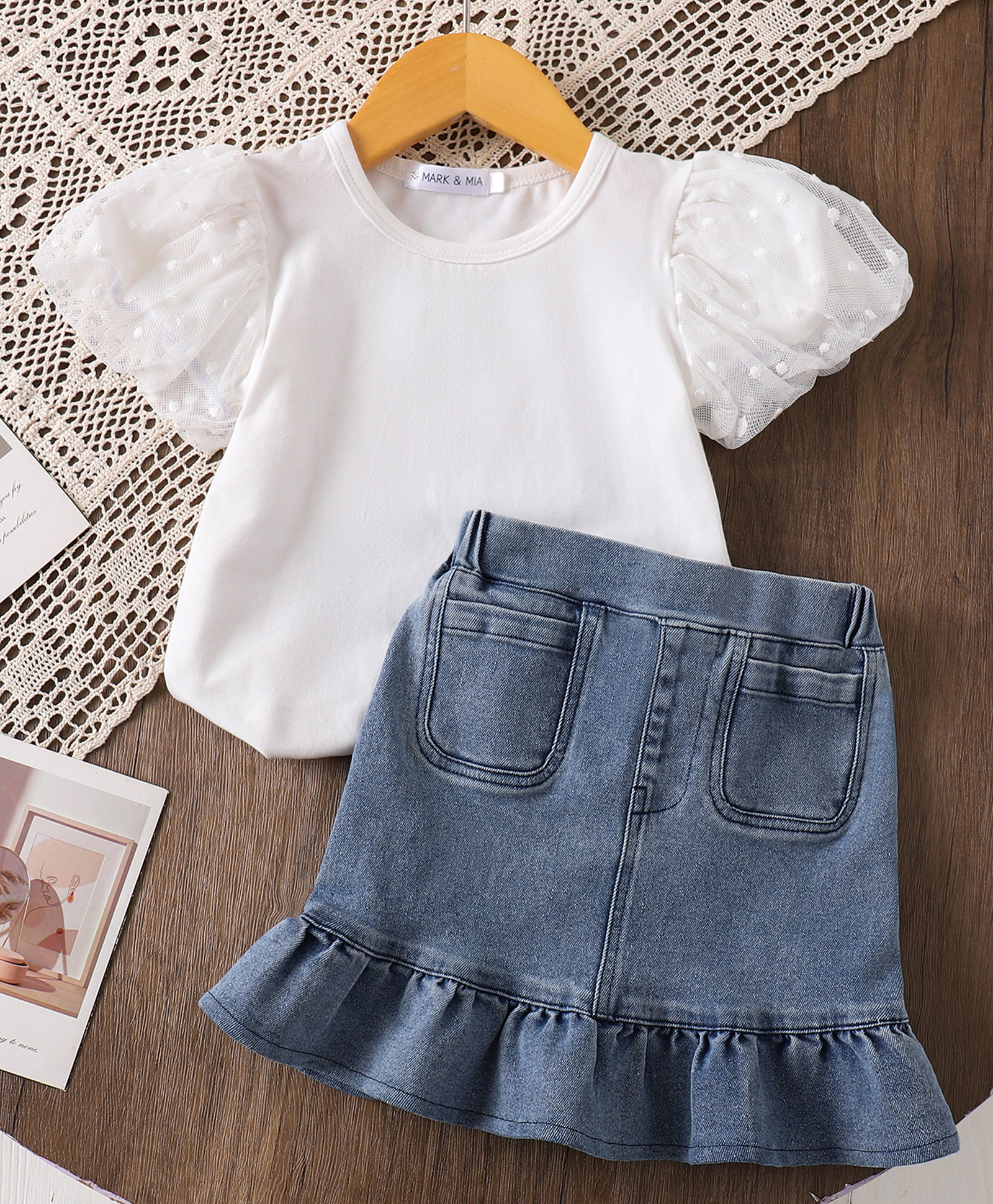 Mark & Mia Cotton Half Sleeves Solid Top & Skirt Set - White-image-20