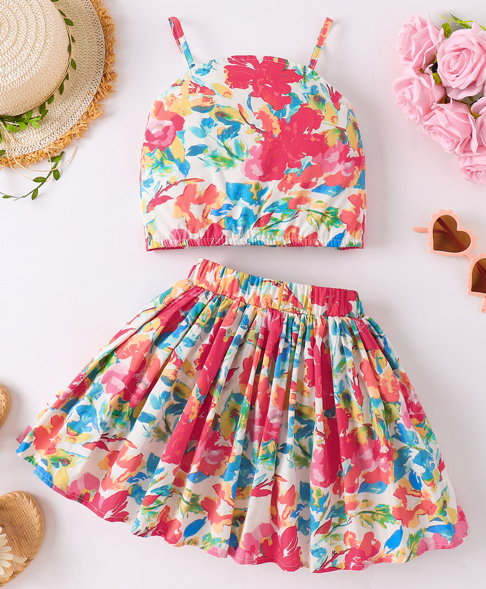 Mark & Mia Cotton Sleeveless Co-ords Top & Skirt Set with Floral Print - Multicolor-image-19