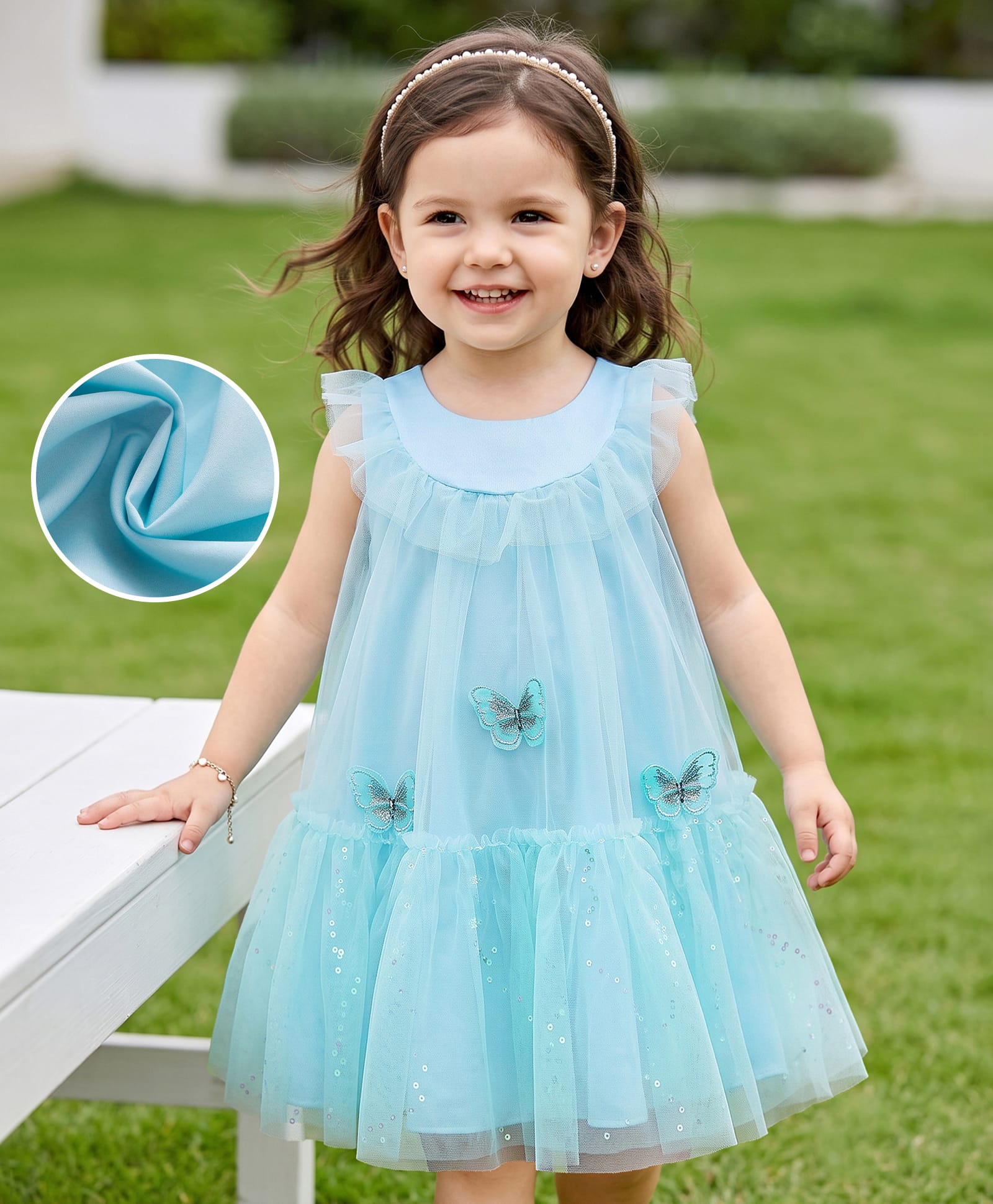 Mark & Mia Sleeveless Party Dress With Butterfly Applique - Light Blue-image-29