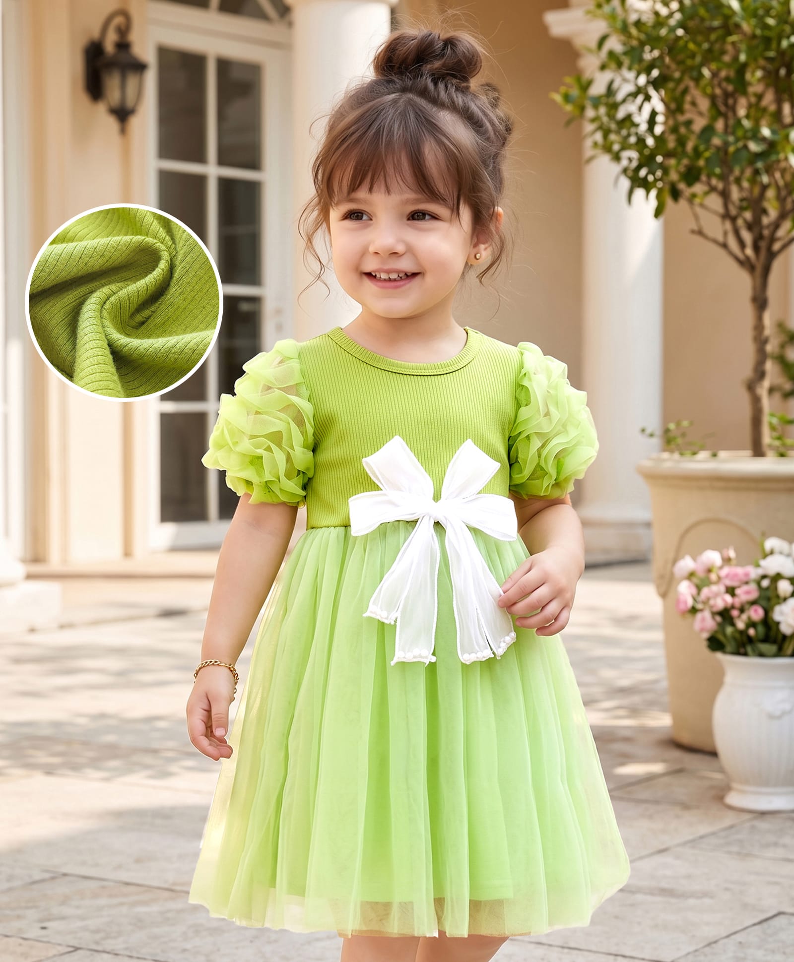 Mark & Mia Half Sleeves Party Dress With Bow Applique - Light Green-image-47