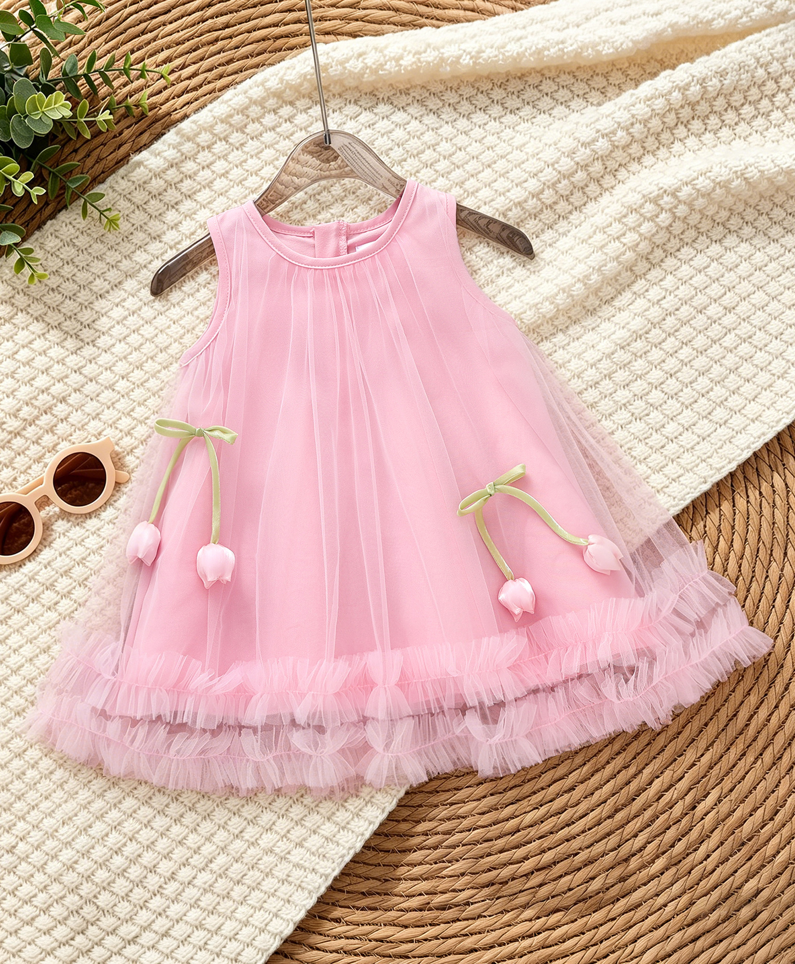 Mark & Mia Sleeveless Party Frock With Floral Applique - Pink-image-23