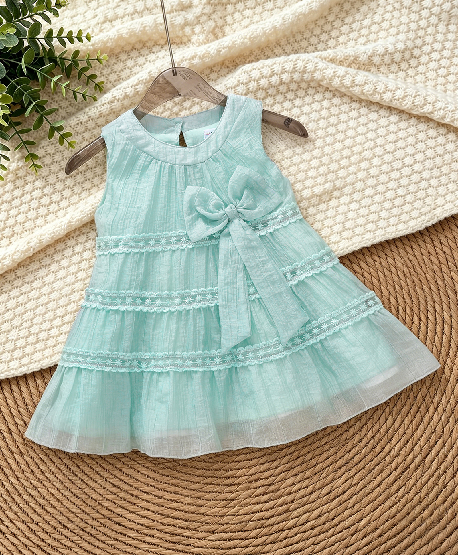 Mark & Mia Sleeveless Floral Embroidered Party Frock - Light Blue-picture-14