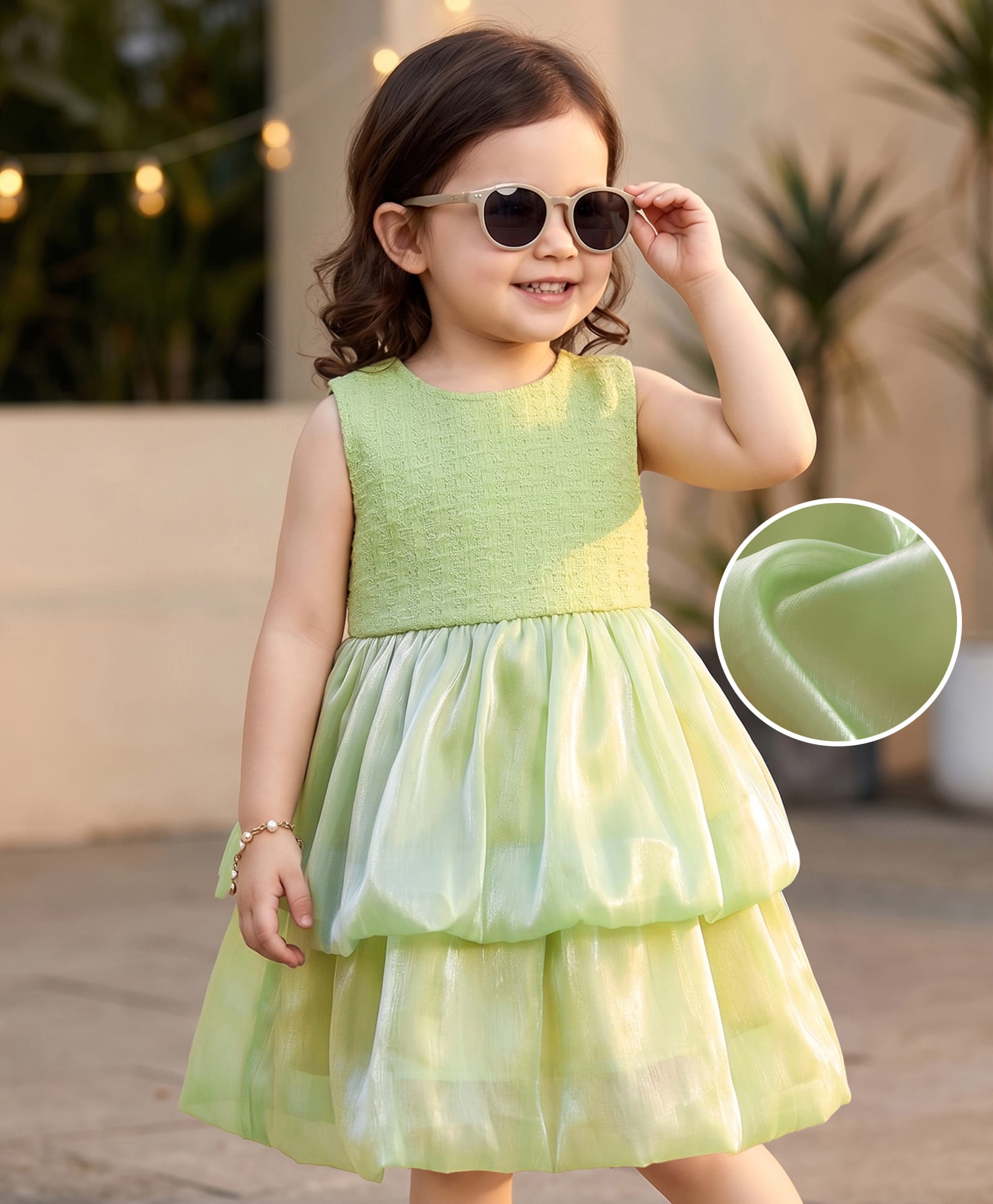Mark & Mia Sleeveless Solid Textured Layered Party Frock - Light Green-image-45