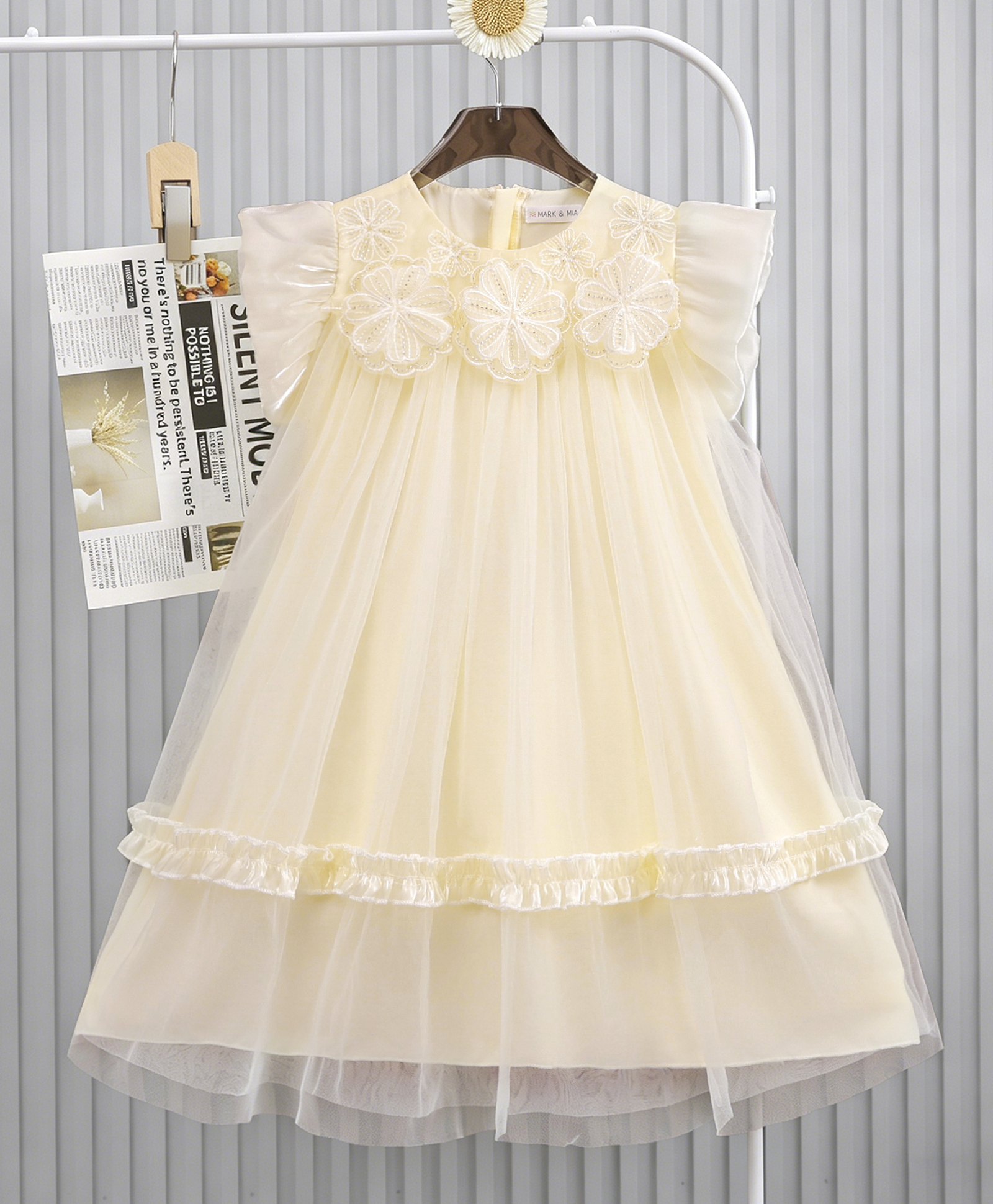 Mark & Mia Sleeveless Floral Embroidered Party Frock - Beige-image-36