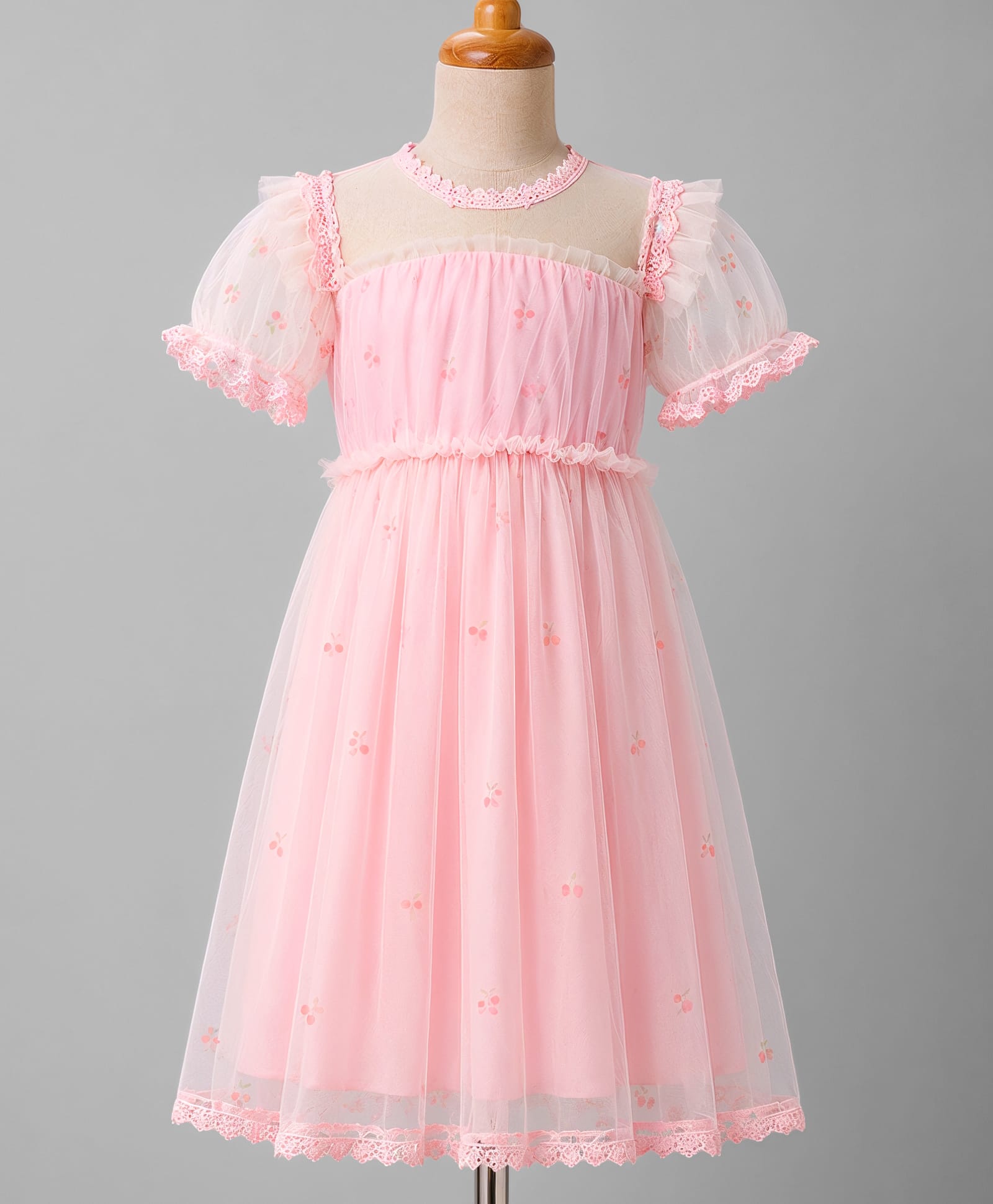 Mark & Mia Party Dress With Cherry Print & Lace Detailing - Pink-image-4